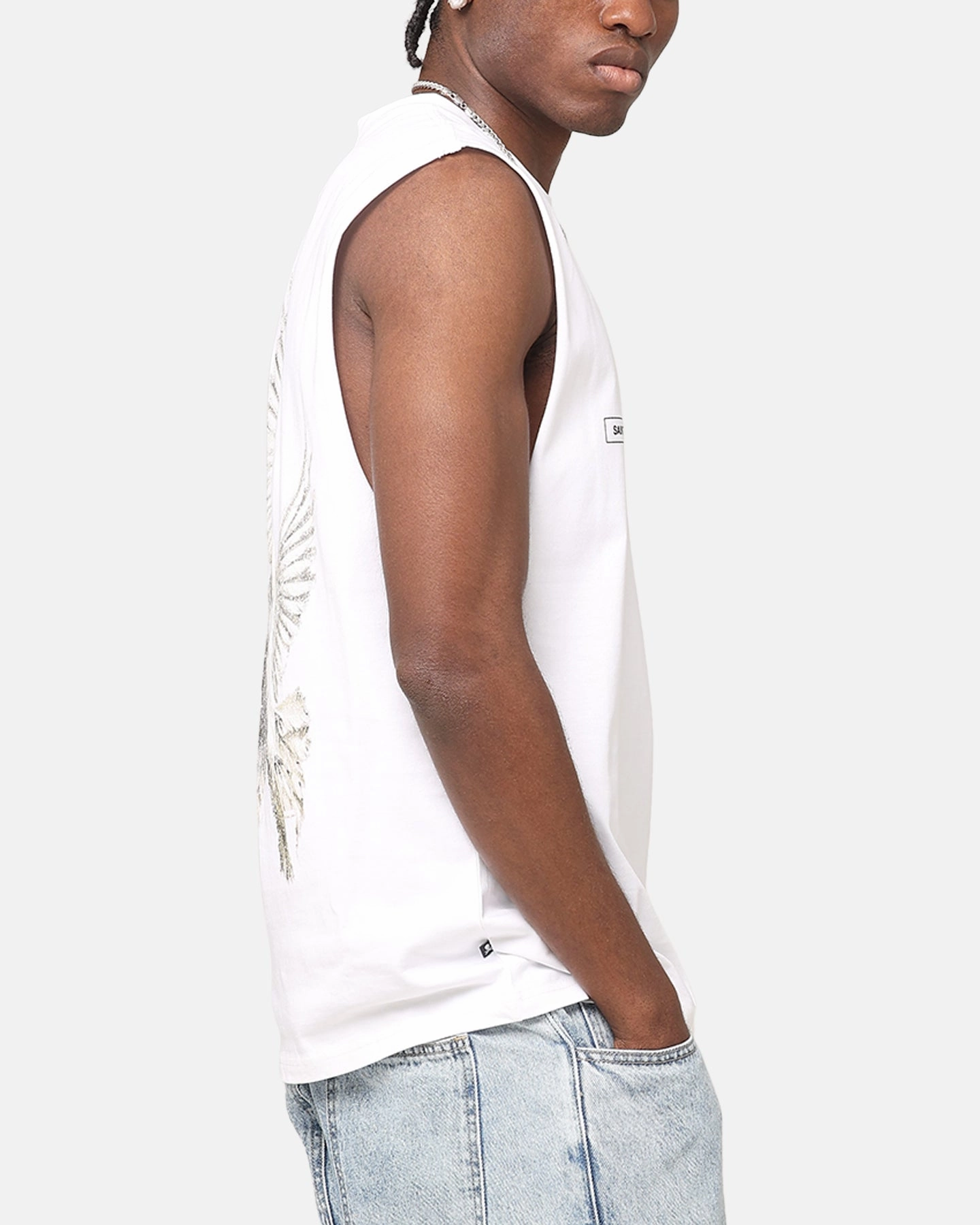 Saint Morta Doves Oversized Muscle T-Shirt White Adjustable Hem UltraLightweight