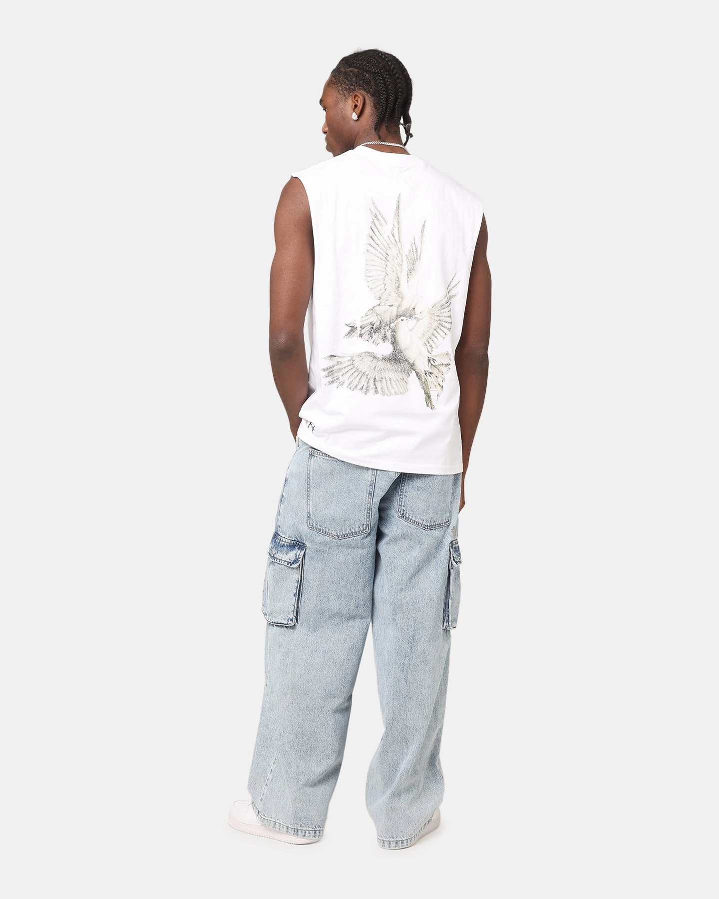 Non Restrictive Cut Saint Morta Doves Oversized Muscle T-Shirt White