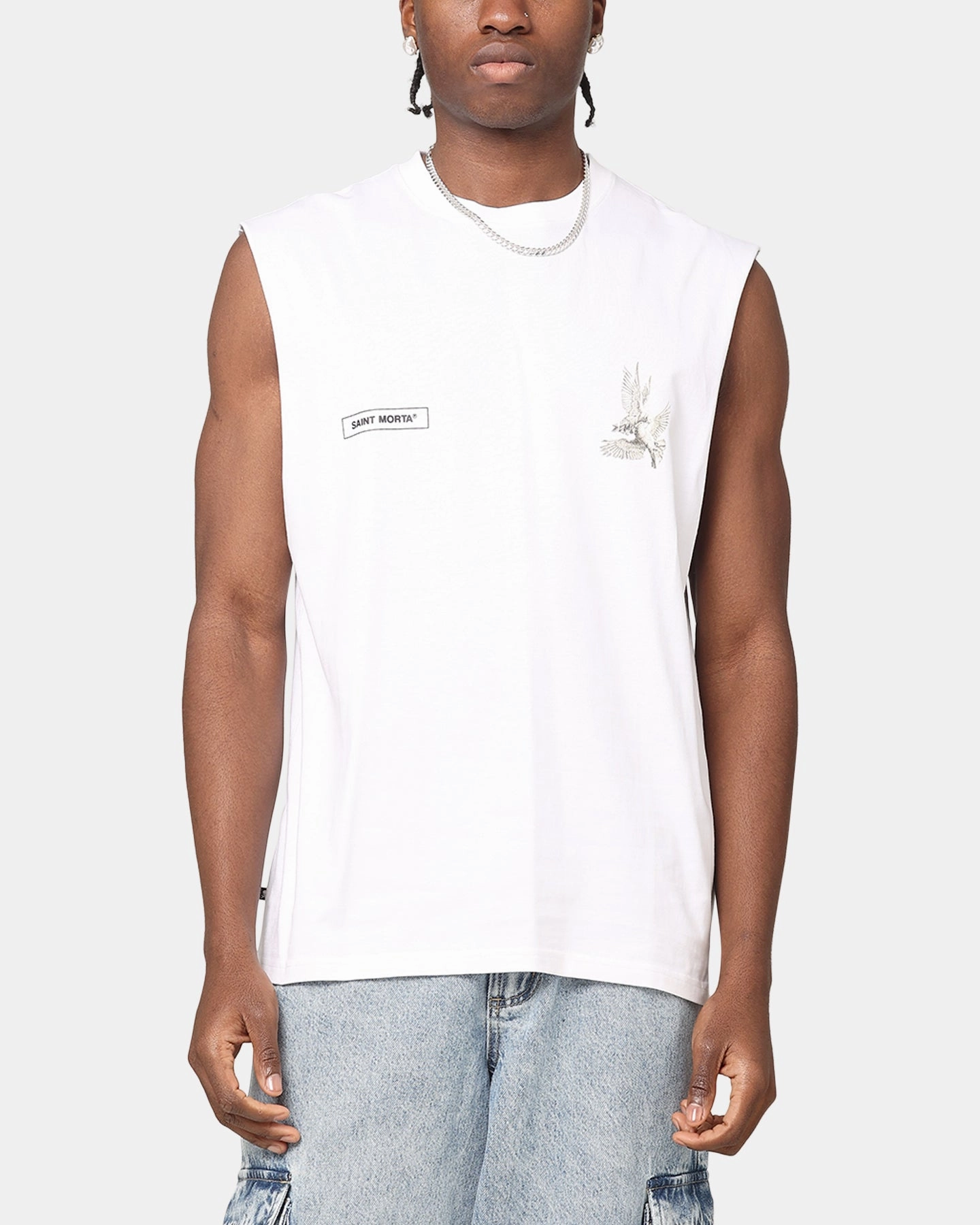 Versatile Wear Saint Morta Doves Oversized Muscle T-Shirt White