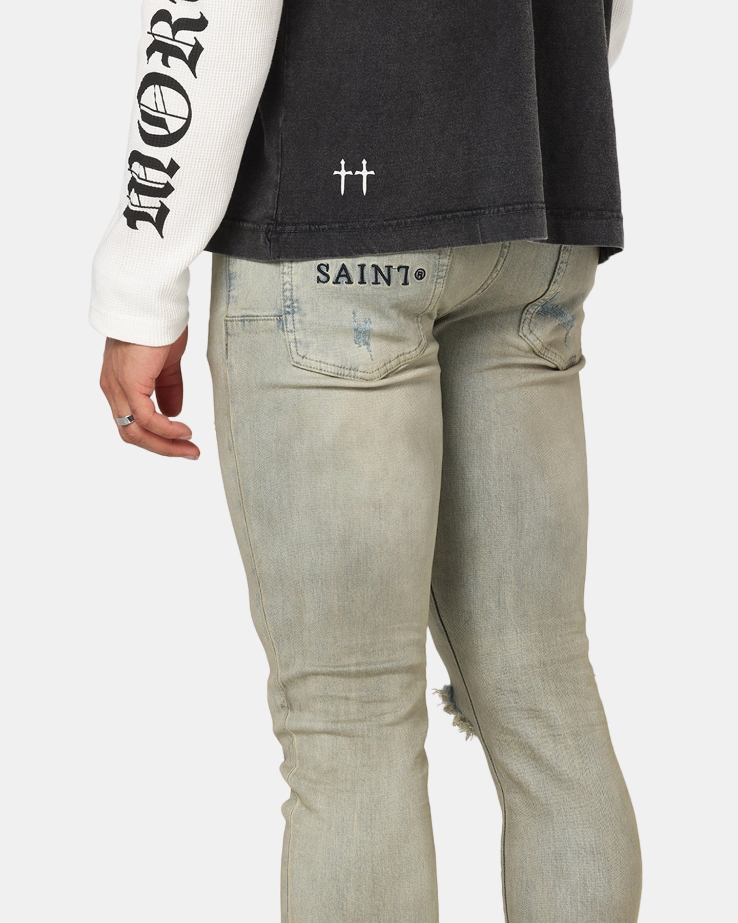 Saint Morta Dynasty Dirty Distressed Jeans Dirty Denim Customizable Fit Earthy Music Event