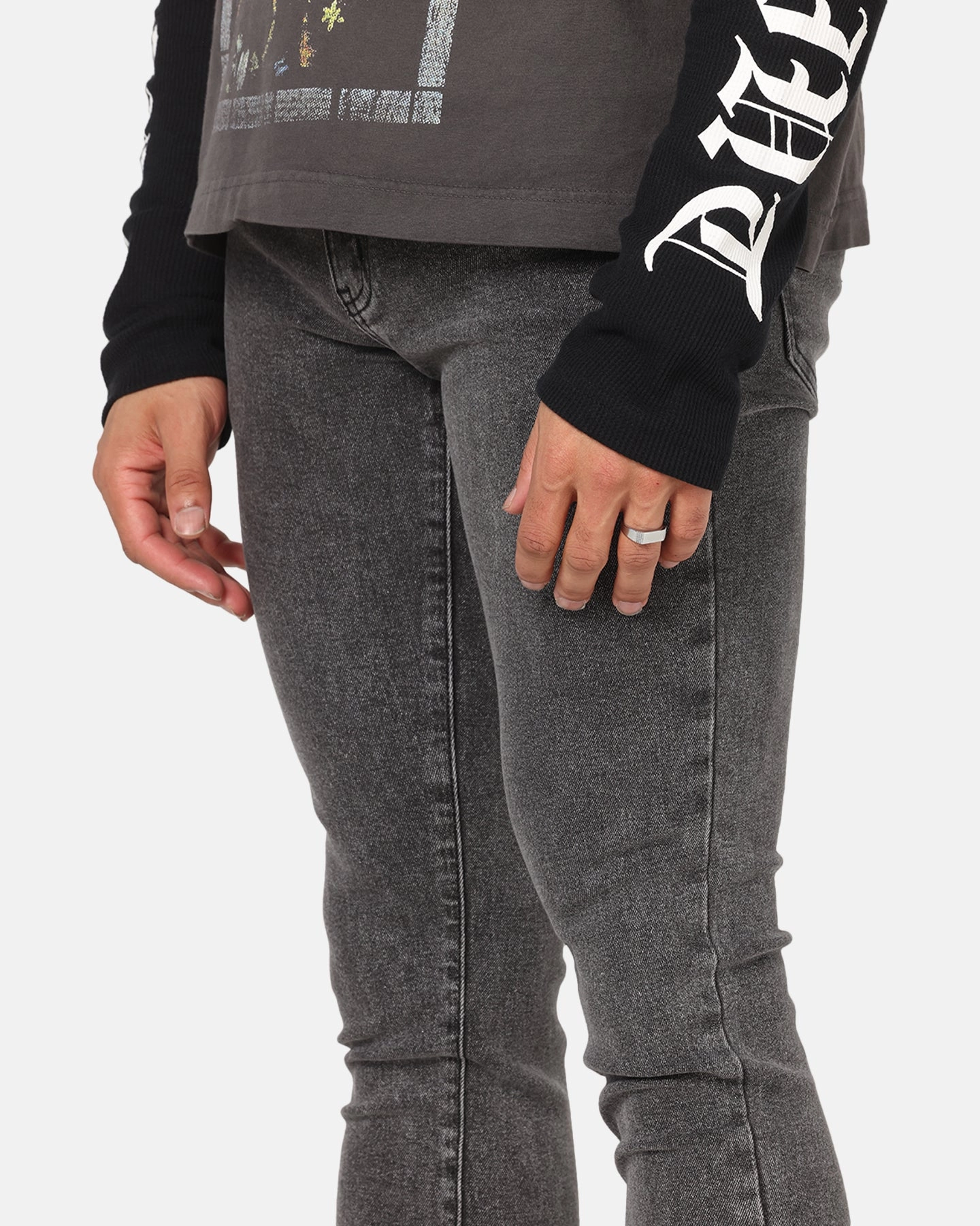 Winter Warmth Minimalist Modern Textured Saint Morta Dynasty Jeans Black Stonewash