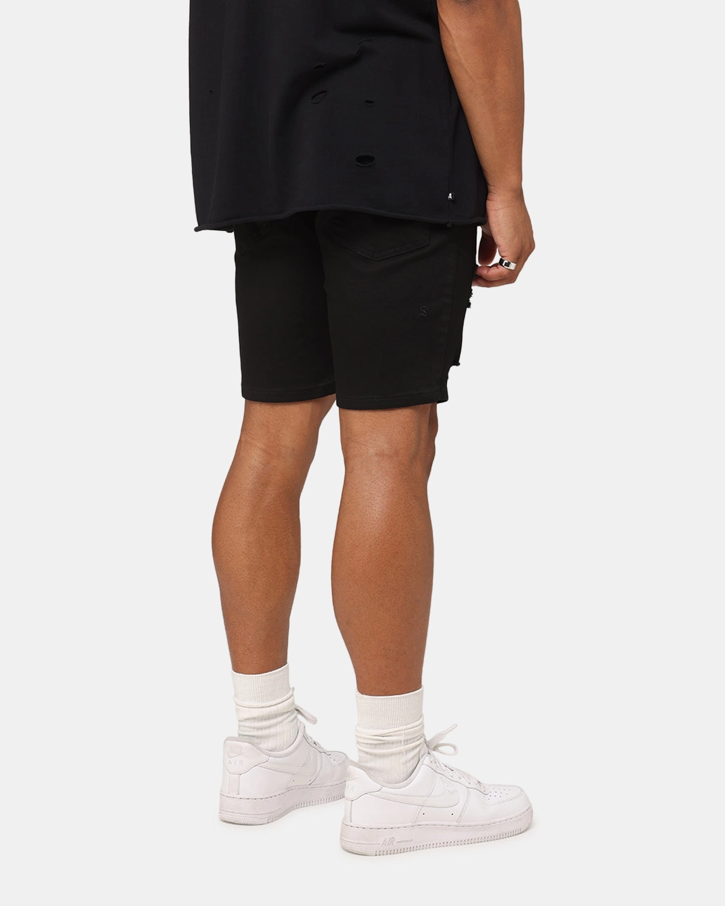 Static Free Finish Saint Morta Dynasty Thrash V2 Denim Shorts Jet Black
