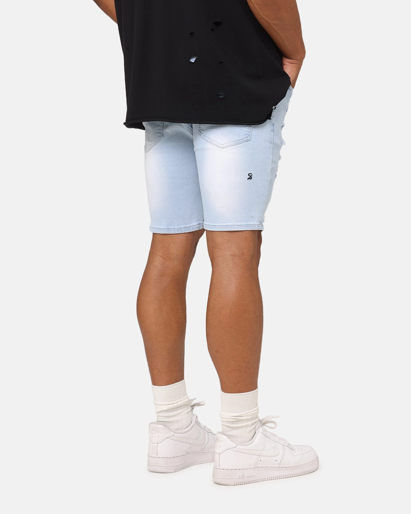 Festival wear Fashion Forward Saint Morta Dynasty Thrash V2 Denim Shorts Pale Blue