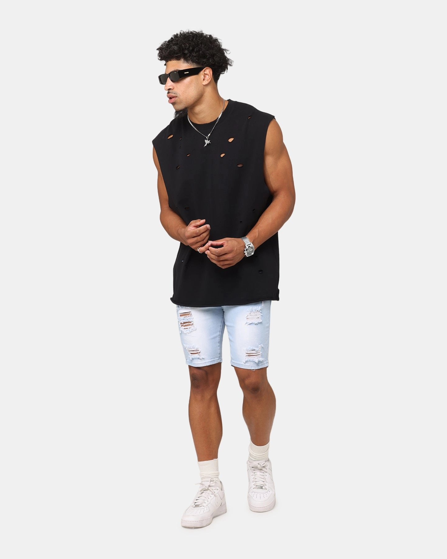 Saint Morta Dynasty Thrash V2 Denim Shorts Pale Blue Moisture Controlled Lining