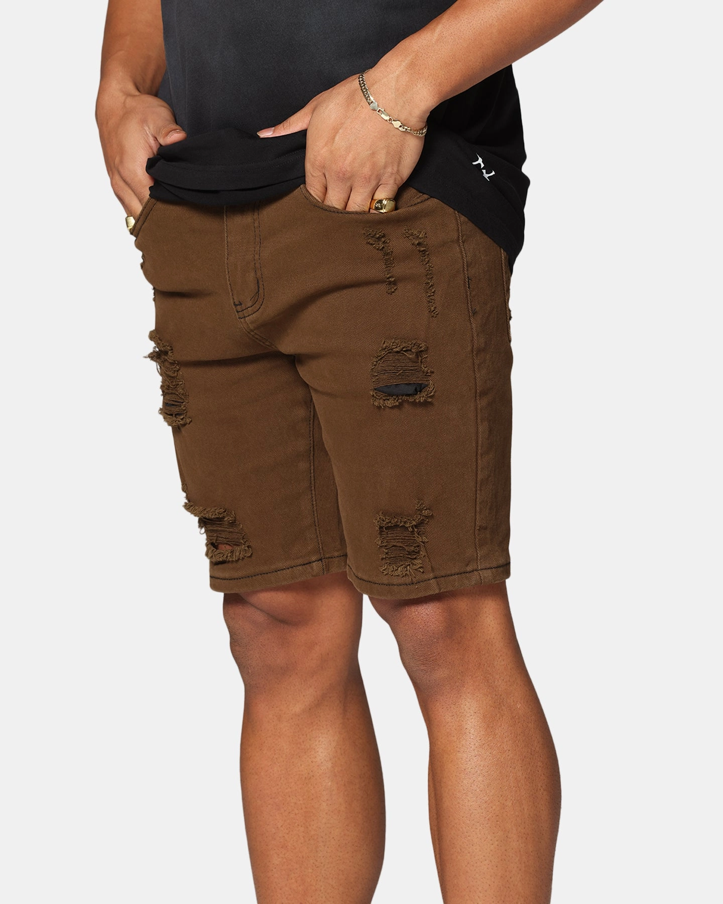 Saint Morta Dynasty Thrash V2 Denim Shorts Vintage Brown Chafe Resistant Lining