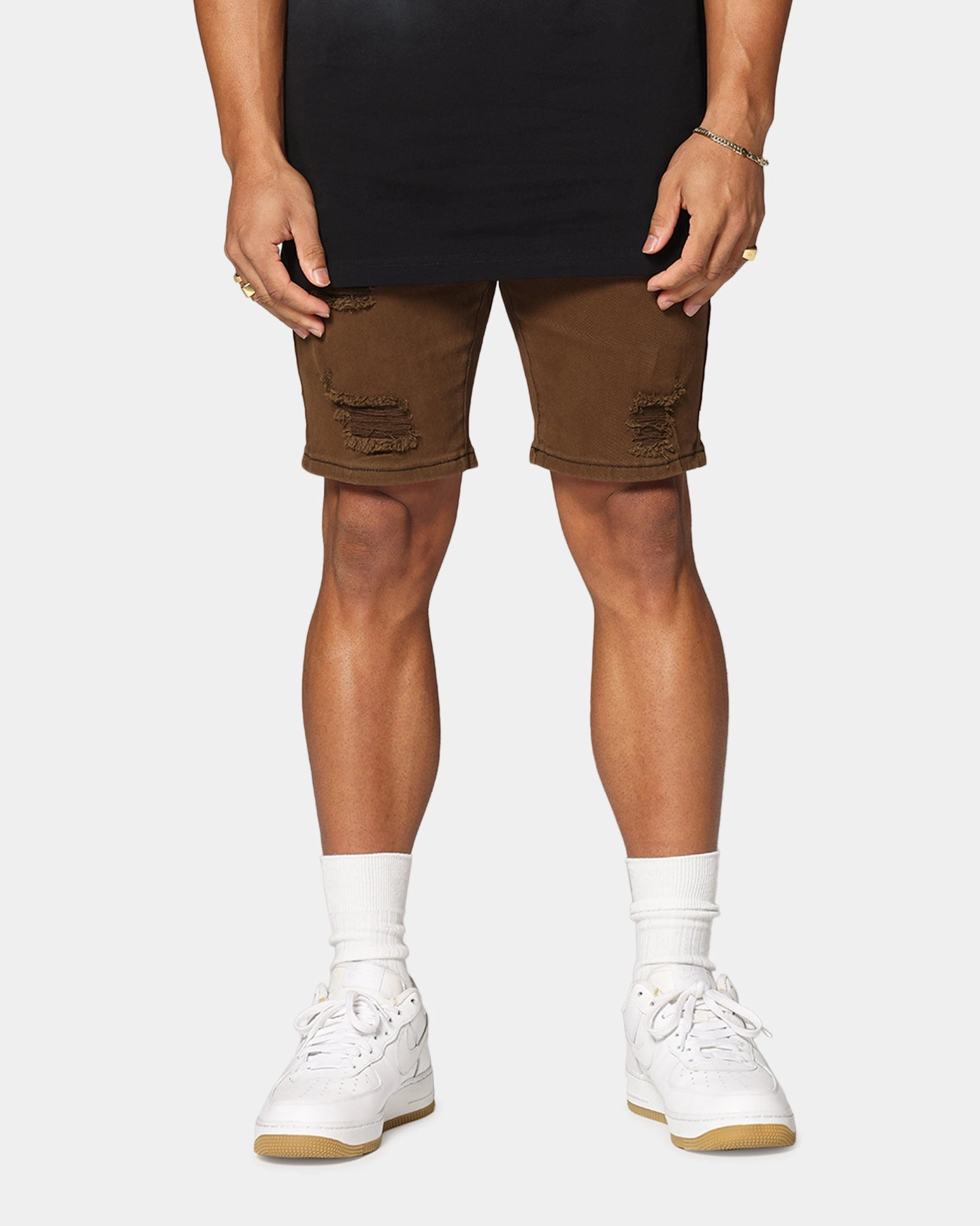 Saint Morta Dynasty Thrash V2 Denim Shorts Vintage Brown energetic look