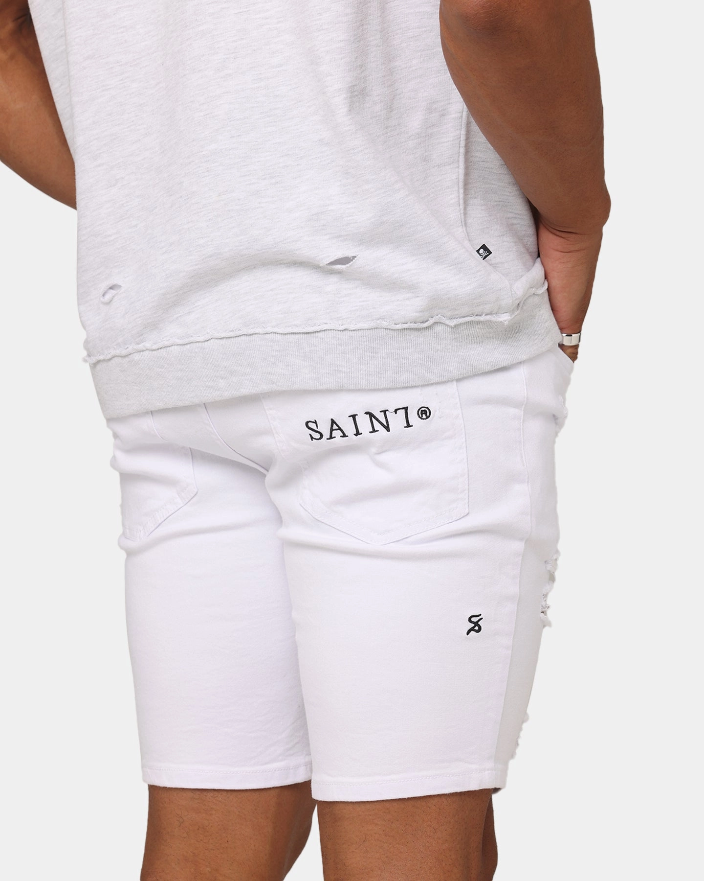 Simple Style Cooling Mesh Lining Saint Morta Dynasty Thrash V2 Denim Shorts White