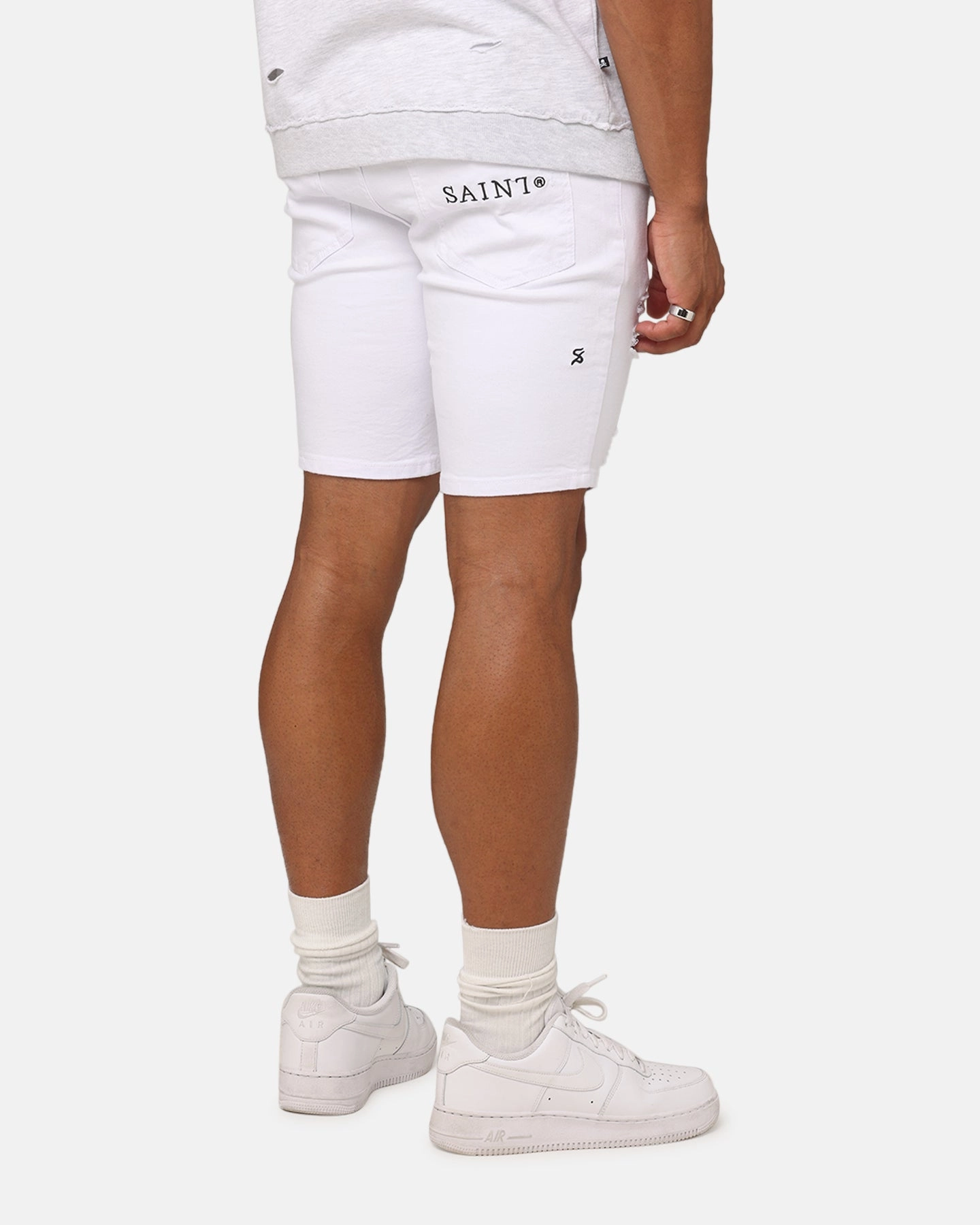 Saint Morta Dynasty Thrash V2 Denim Shorts White dress shirt