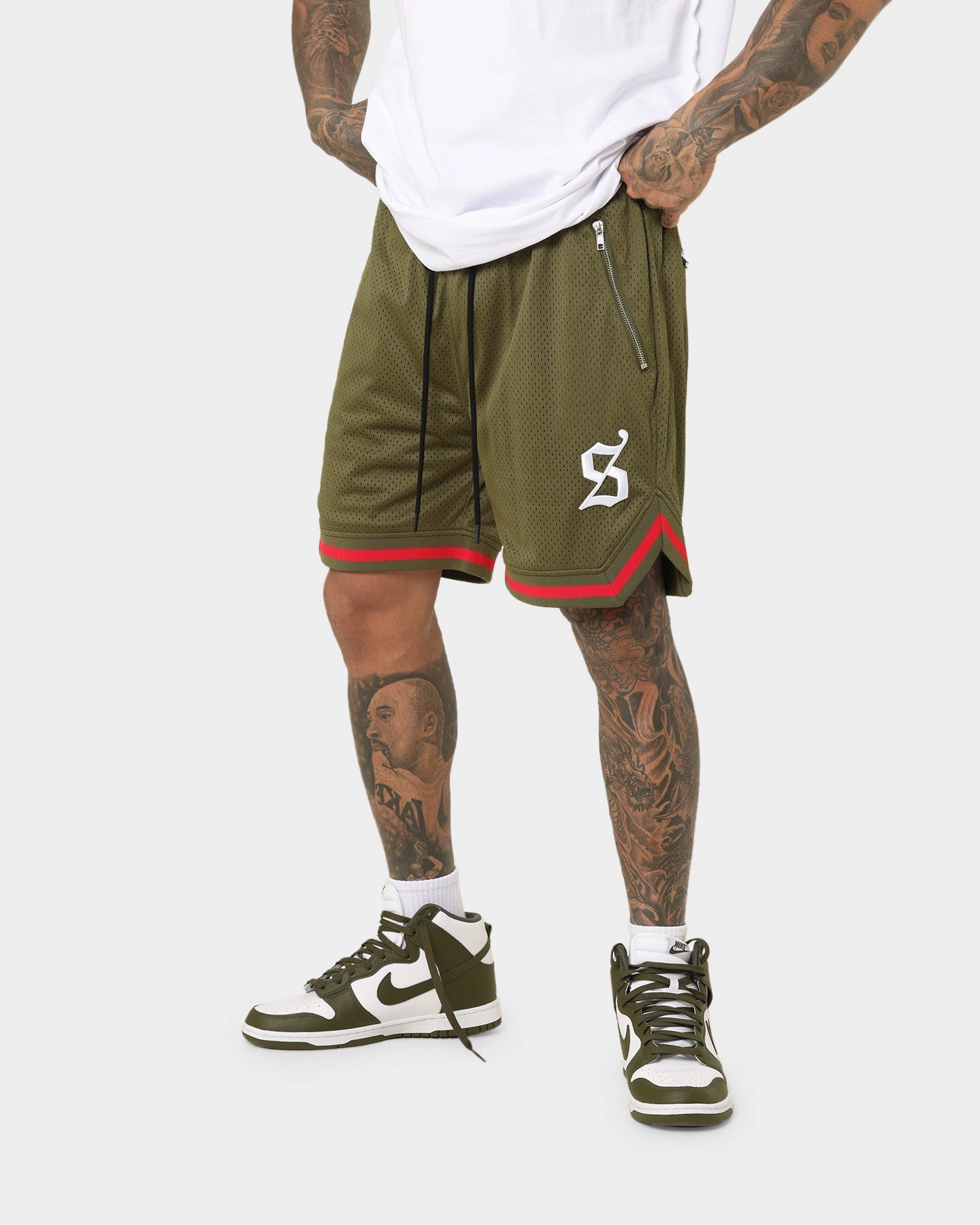 Saint Morta Envogue All-Star Basketball Shorts Khaki/Red Anti Static Fabric Stylish Comfort