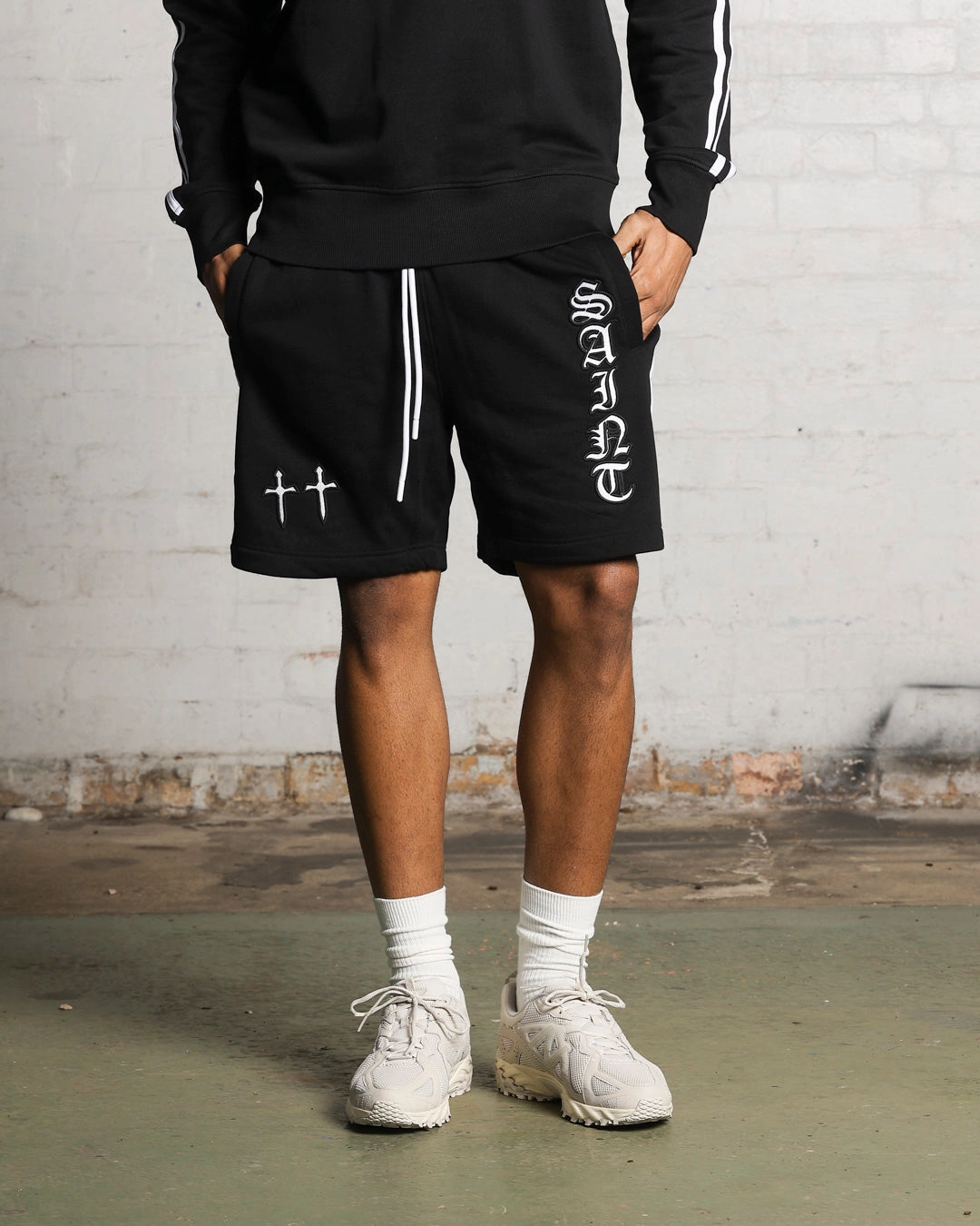 Moisture Wicking Finish Saint Morta Fallen Sweat Shorts Black