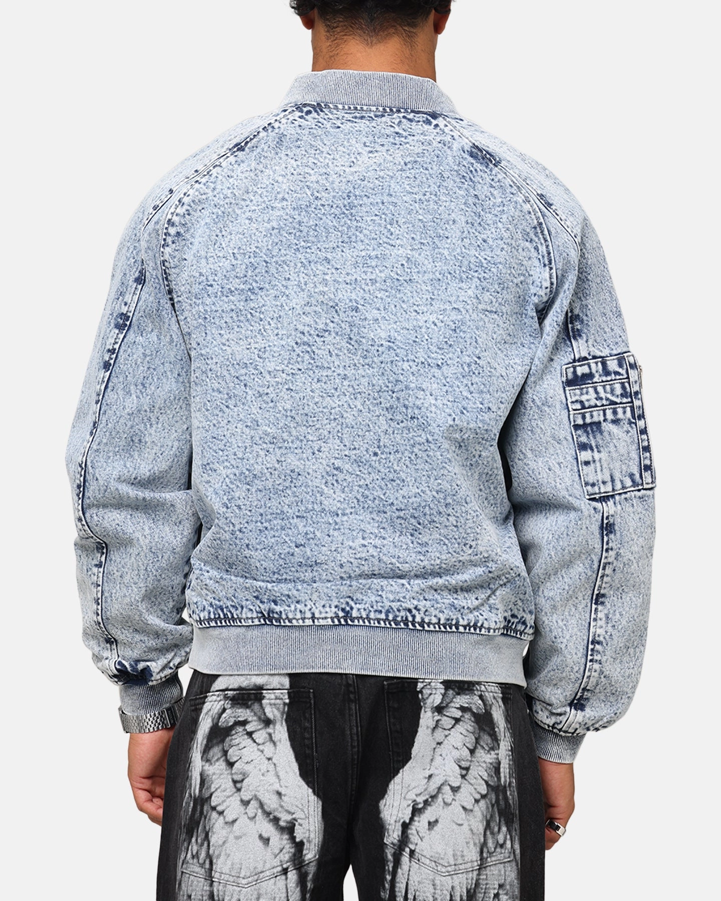 ElasticWaistband Saint Morta Flight Denim Jacket Blue Stonewash
