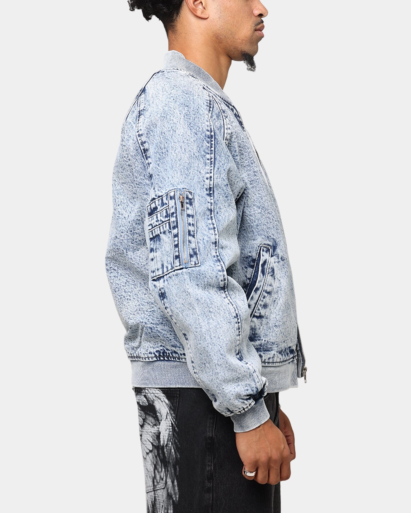 Reinforced Stress Points Saint Morta Flight Denim Jacket Blue Stonewash