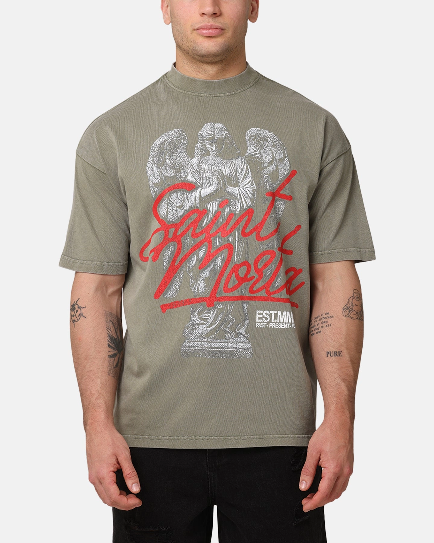 ThermoregulatingFabric Customizable Saint Morta Forever Mock Neck T-Shirt Vintage Khaki