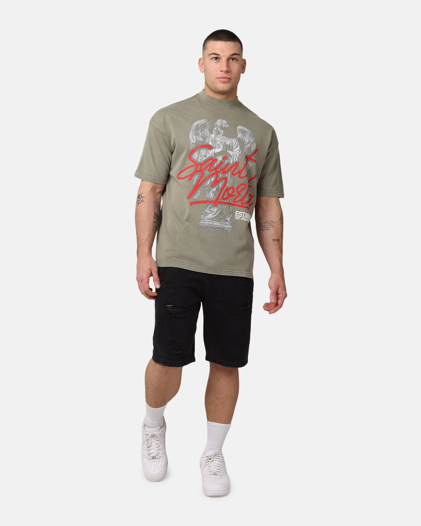 Geometric precision Fresh and Cool Saint Morta Forever Mock Neck T-Shirt Vintage Khaki