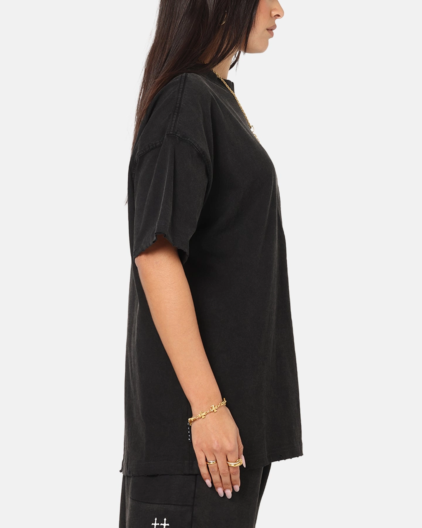 Saint Morta Fray Boxy T-Shirt Vintage Black Layered Sleeve