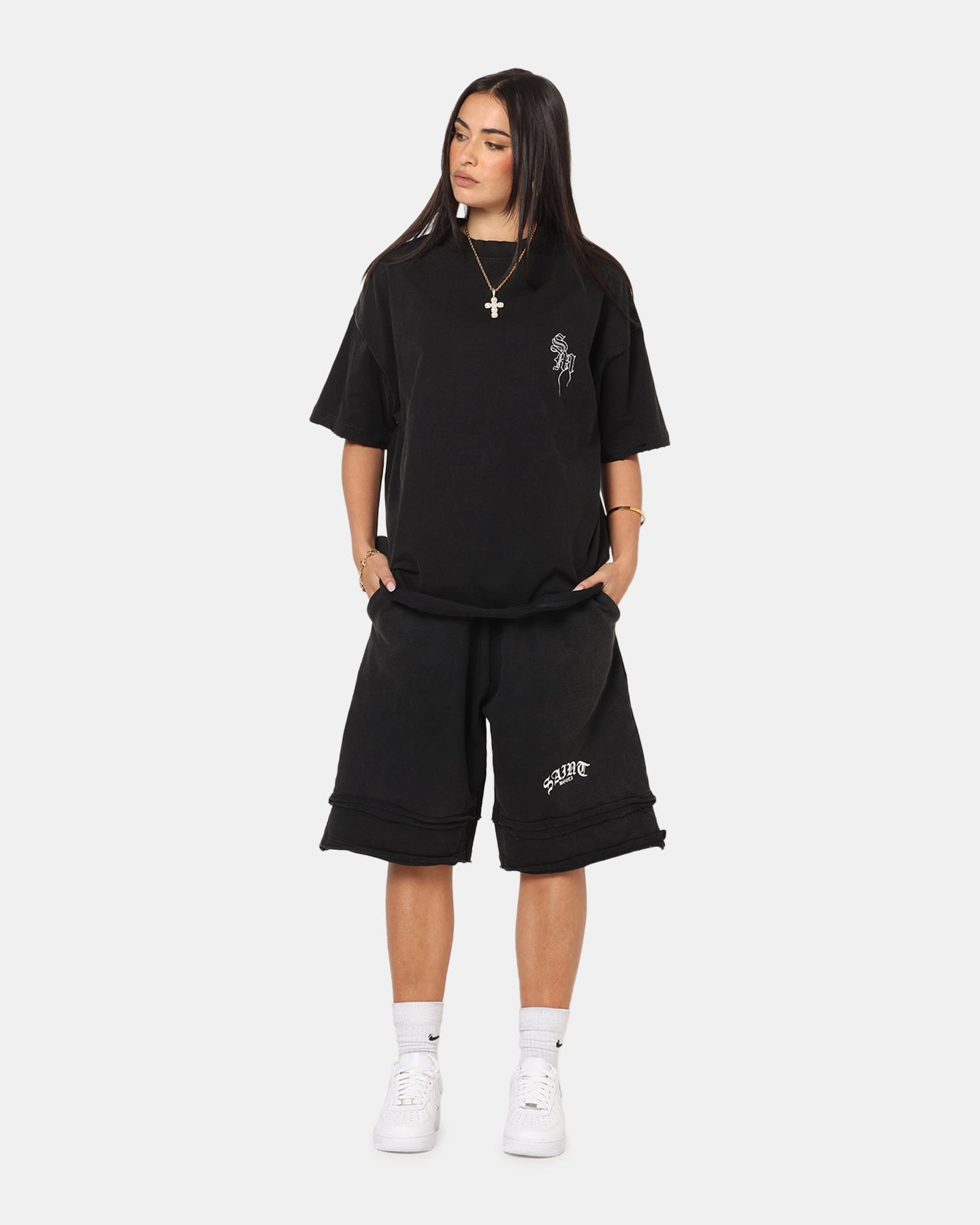 Saint Morta Fray Boxy T-Shirt Vintage Black Timeless Design Tagless Neckline