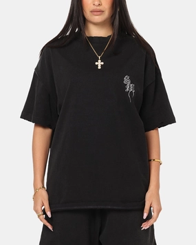 Saint Morta Fray Boxy T-Shirt Vintage Black Simple and Relaxed