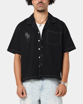 Fashion-Forward Saint Morta Fray Contrast Button Up Shirt Contrast Black