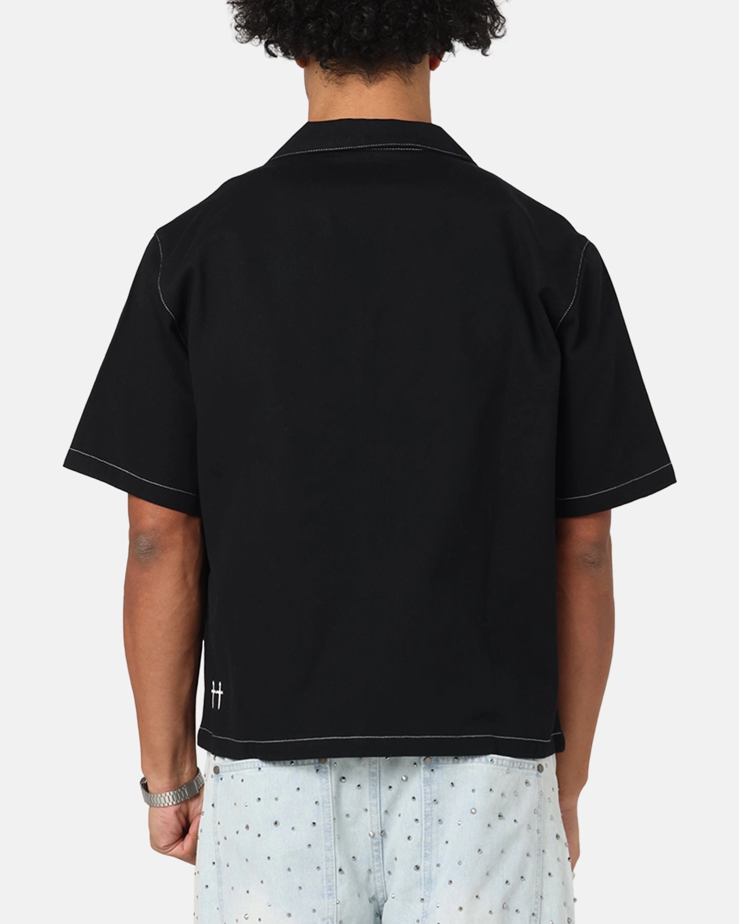 Saint Morta Fray Contrast Button Up Shirt Contrast Black gender-neutral