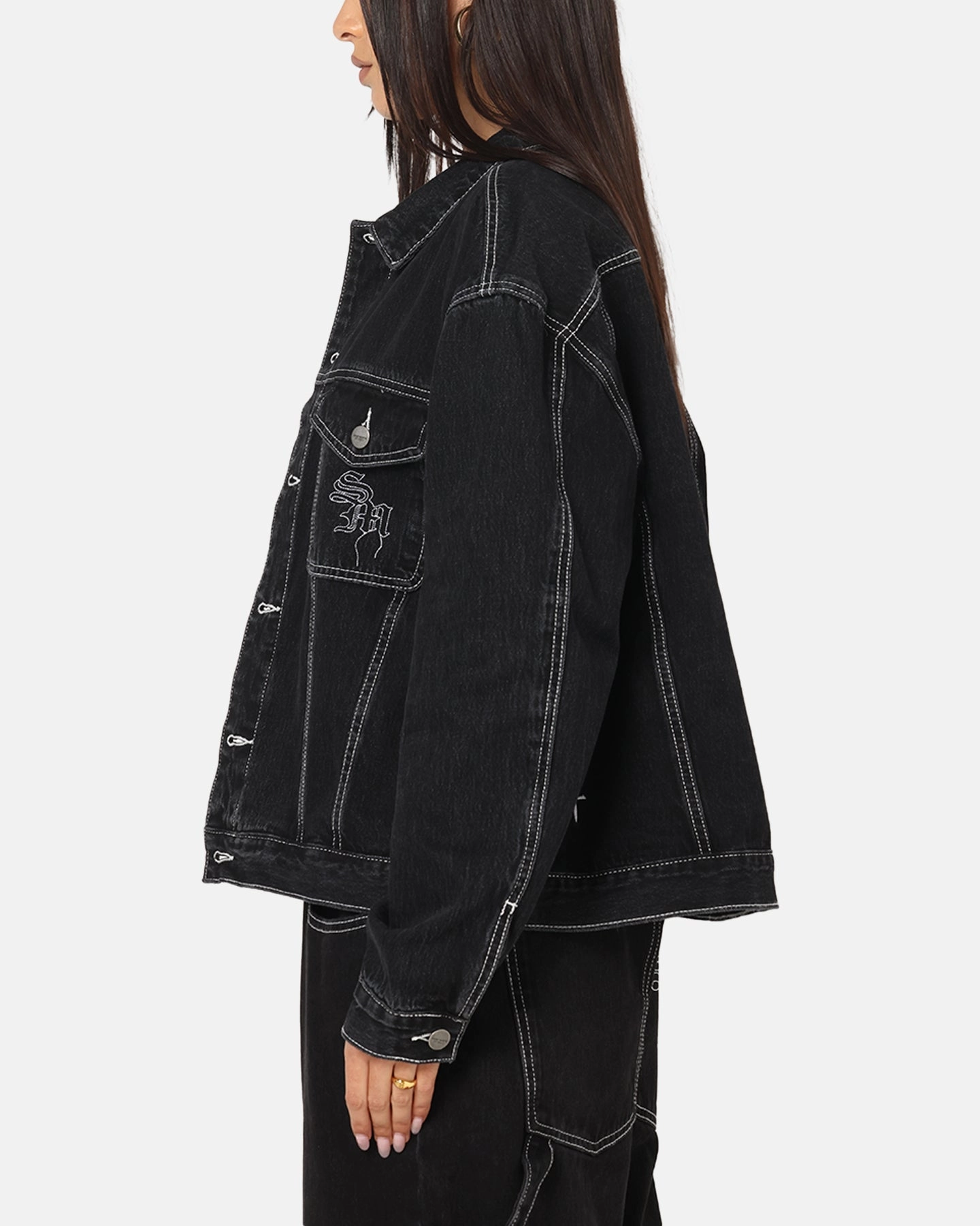 Saint Morta Fray Trucker Denim Jacket Contrast Black Modern Outdoor Gear Stage