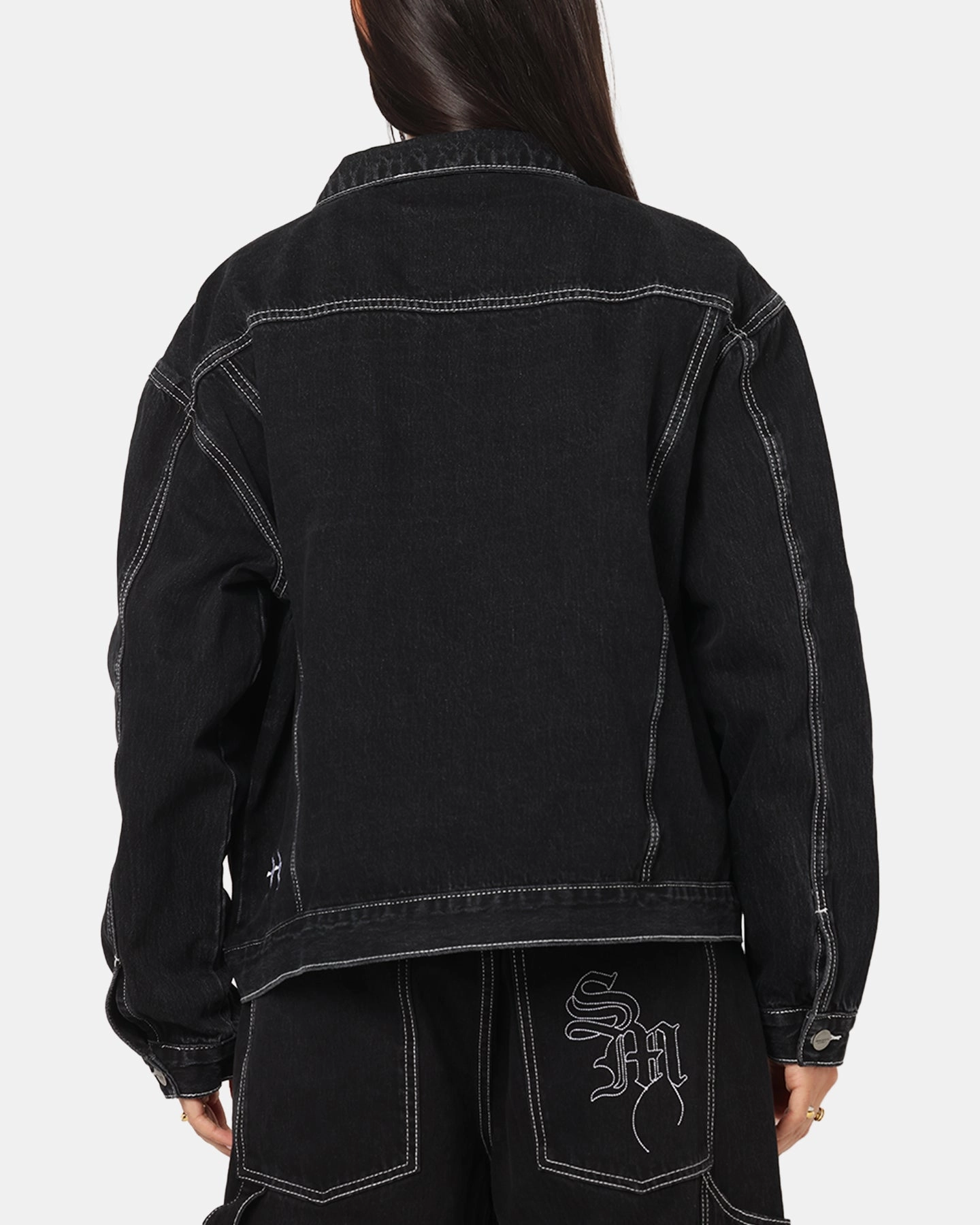 Saint Morta Fray Trucker Denim Jacket Contrast Black BreathableTechnology suitable for rainy days