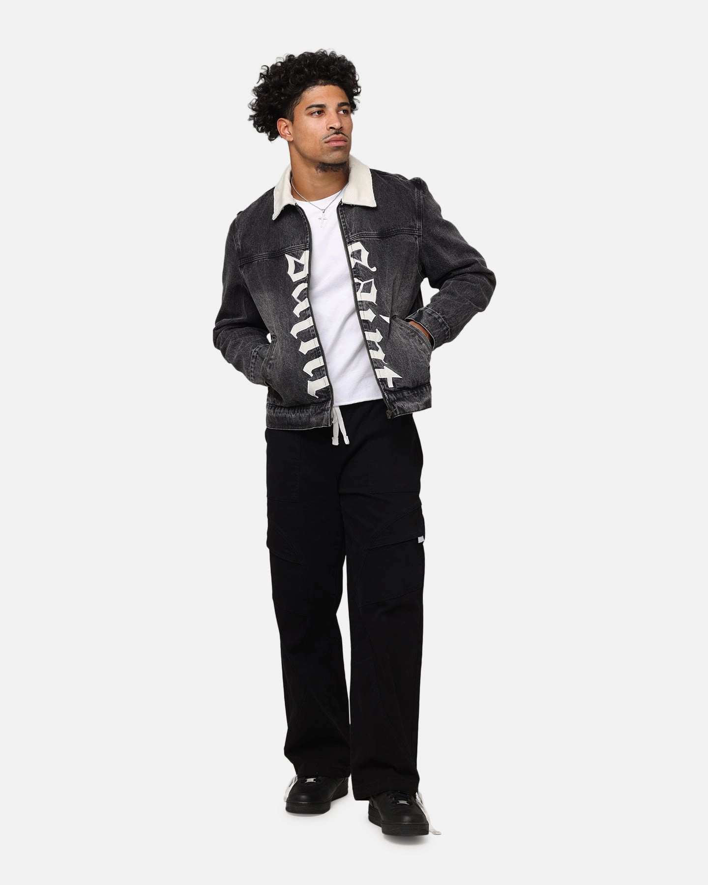 Saint Morta Gothic Distressed Denim Jacket Black Shadow Adjustable Hem Illustrate