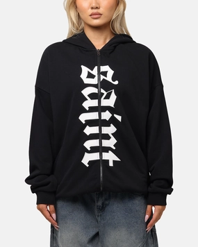 Sport Comfort Decal Saint Morta Gothic Distressed Zip Hoodie Black