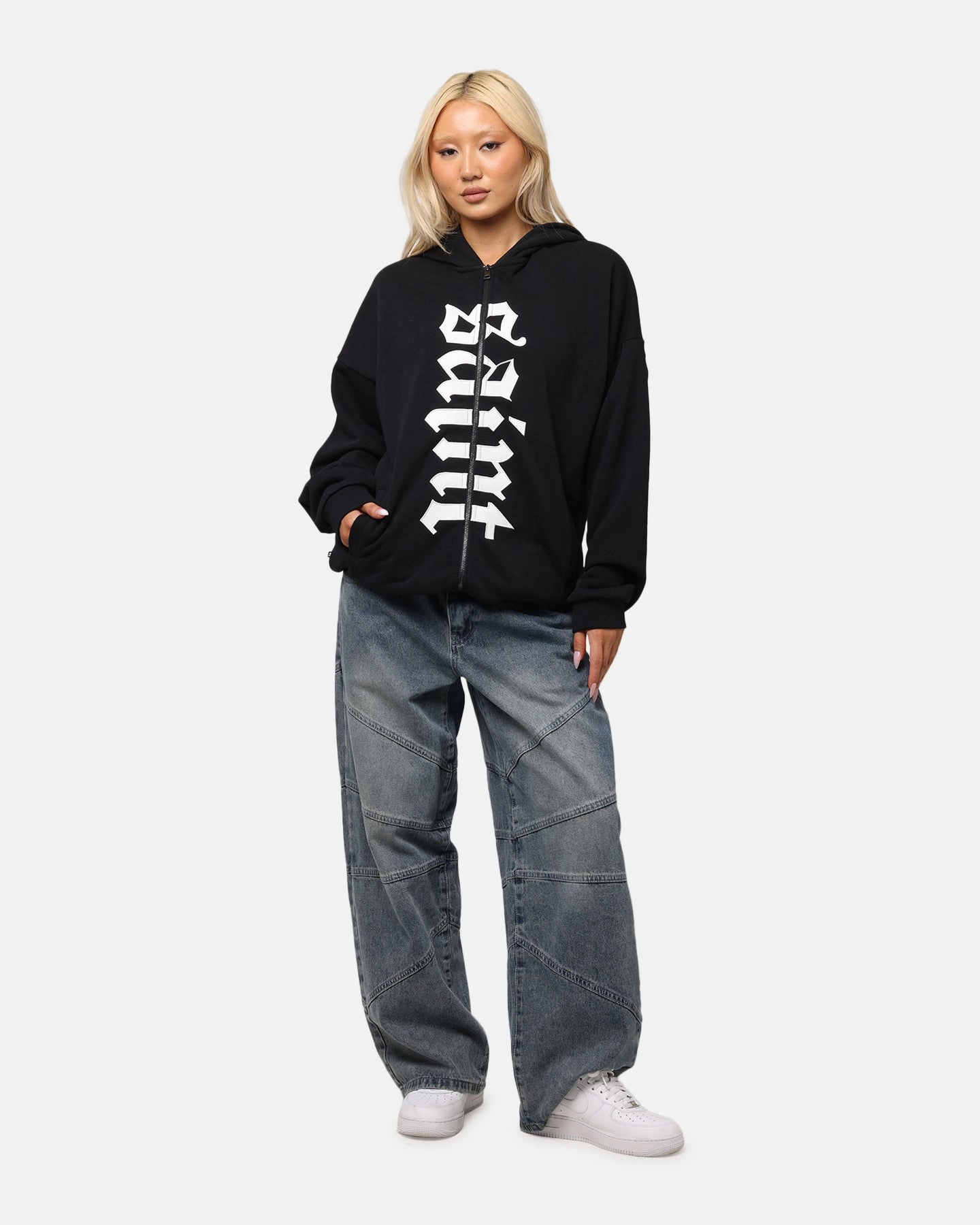 runway show Cozy Jacket Saint Morta Gothic Distressed Zip Hoodie Black