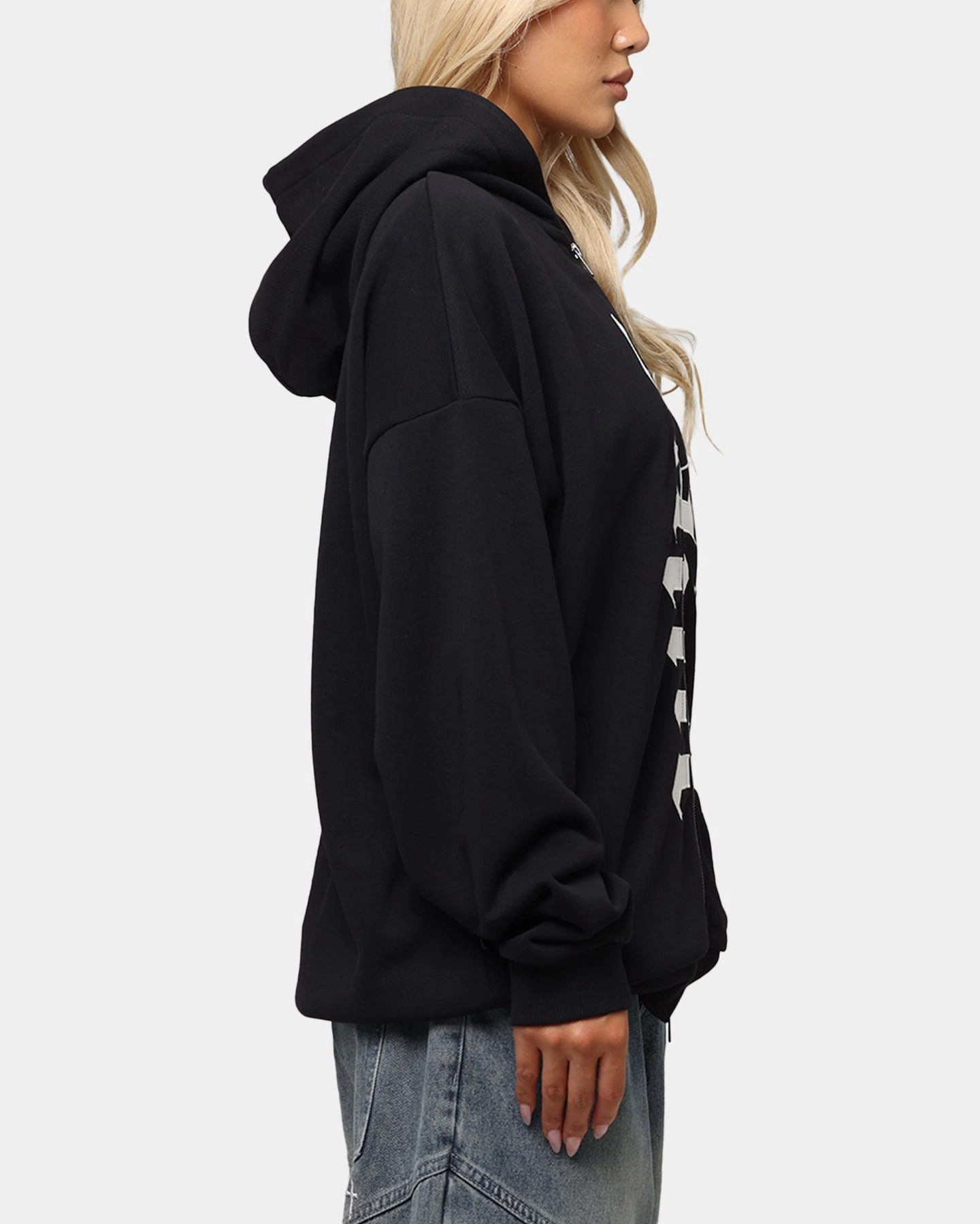 Saint Morta Gothic Distressed Zip Hoodie Black HydrationCompatible Pocket