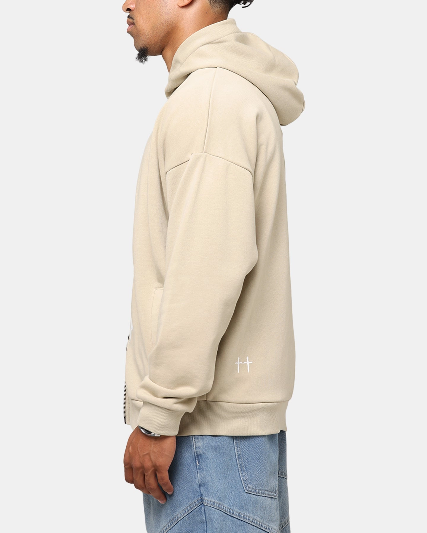 Bold Street hunting clothes Saint Morta Gothic Distressed Zip Hoodie Stone