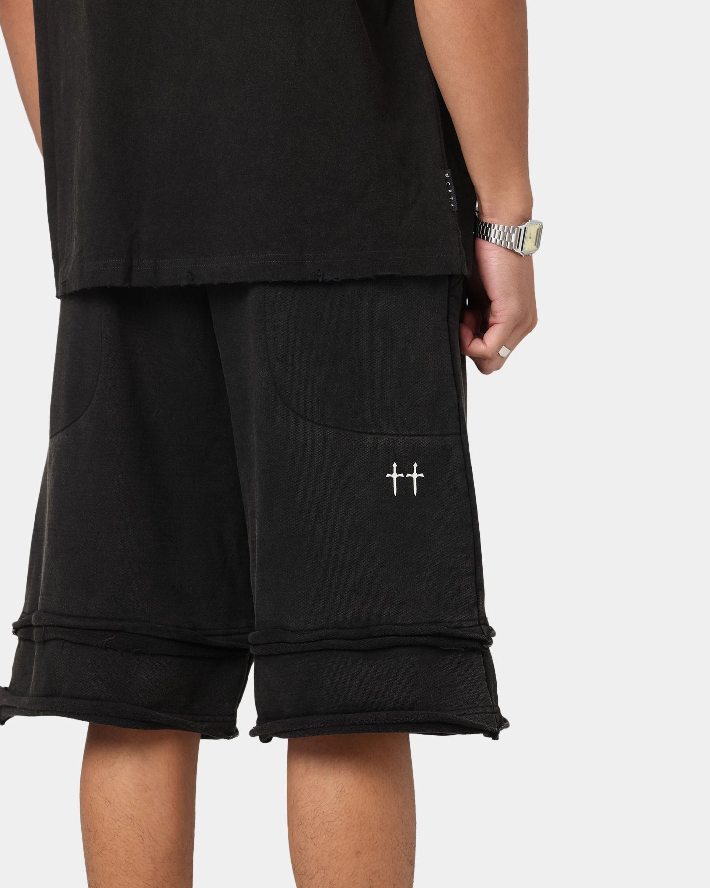 Saint Morta Gothic Layered Sweat Shorts Black warm weather