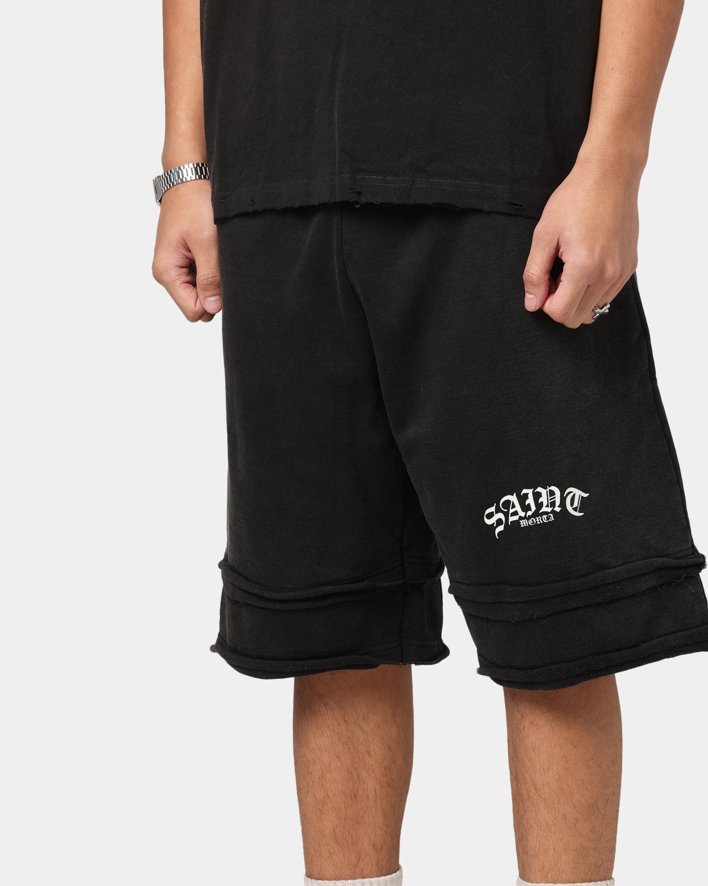 Gift Idea On Trend Saint Morta Gothic Layered Sweat Shorts Black