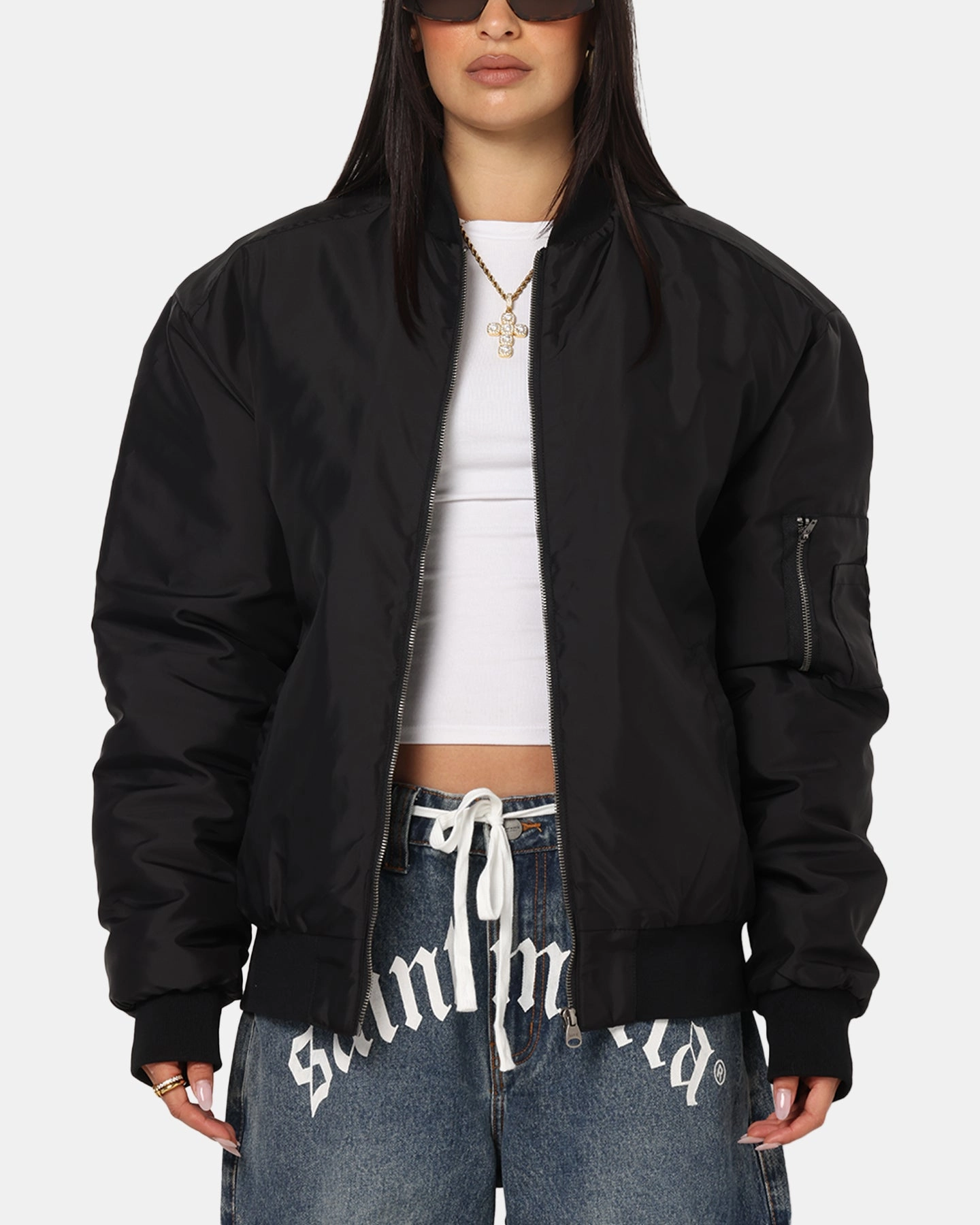 Solid-color Solution Saint Morta Gothic Noir Bomber Jacket Black
