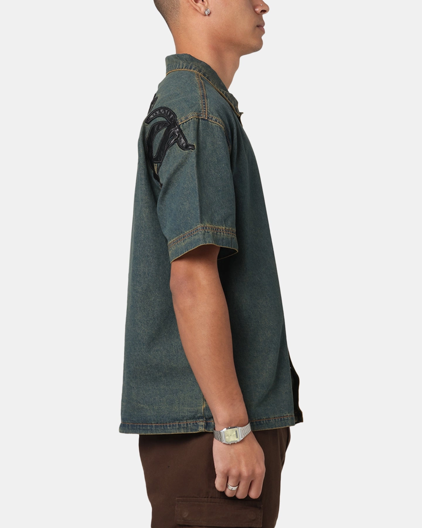 Laser Cut Edge Detail Durable Buttons Saint Morta Gothic Noir Button Up Shirt Light Blue