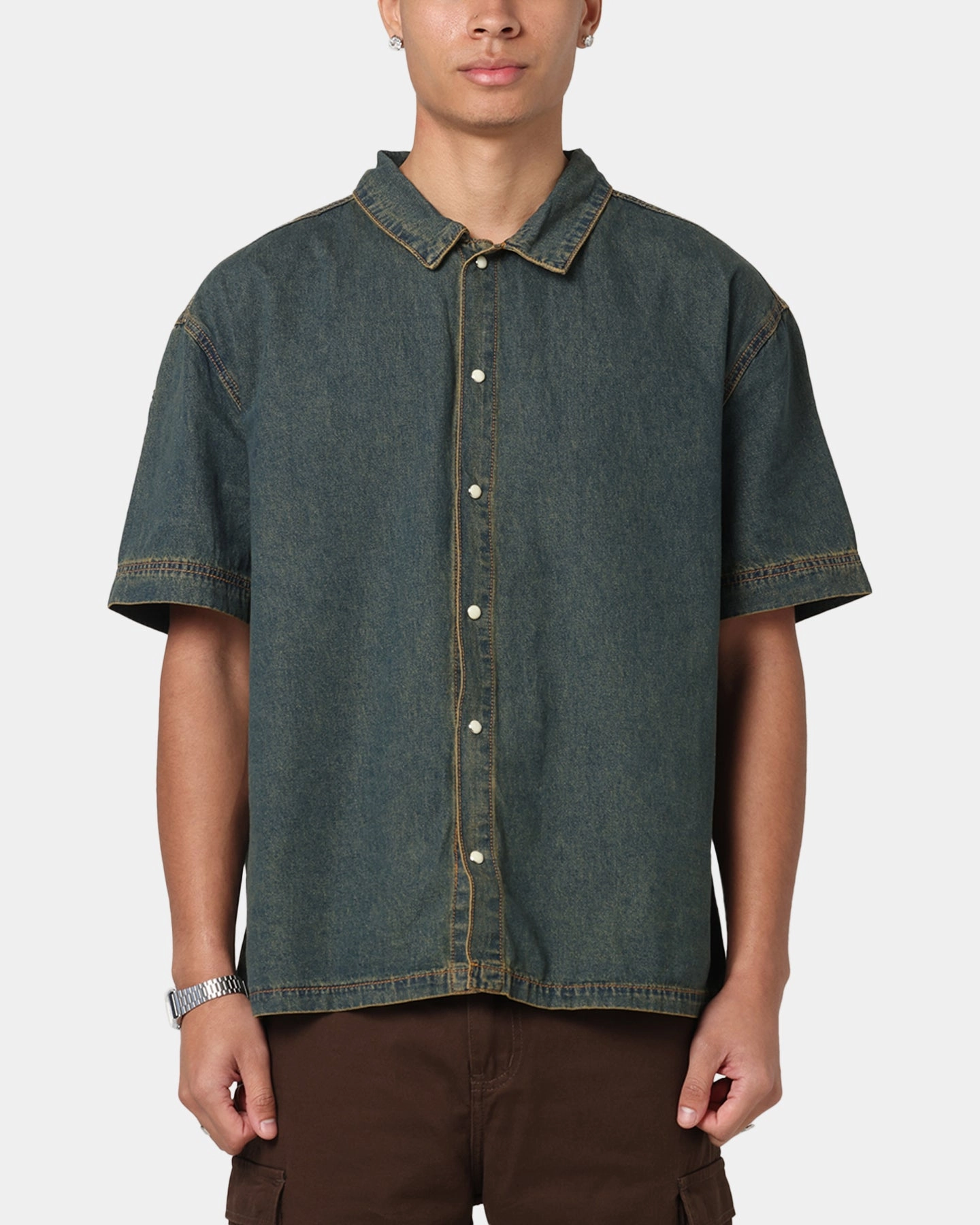 Eye-Catching Pattern Saint Morta Gothic Noir Button Up Shirt Light Blue