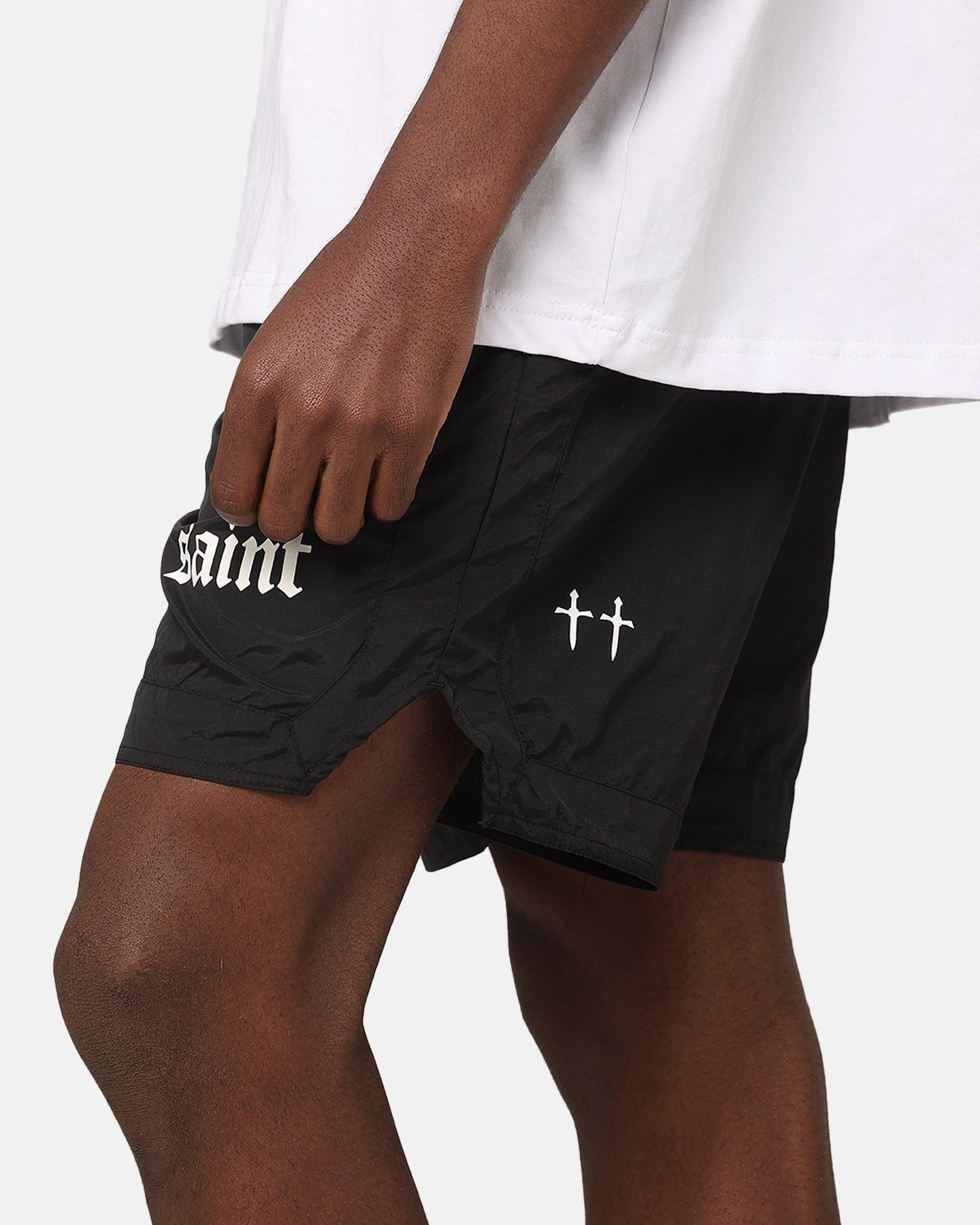 fitness industry Layered Look Saint Morta Gothic Nylon Shorts Black