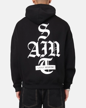 Fashion Night Polyester Blend Saint Morta Gothic Stack Boxy Hoodie Black