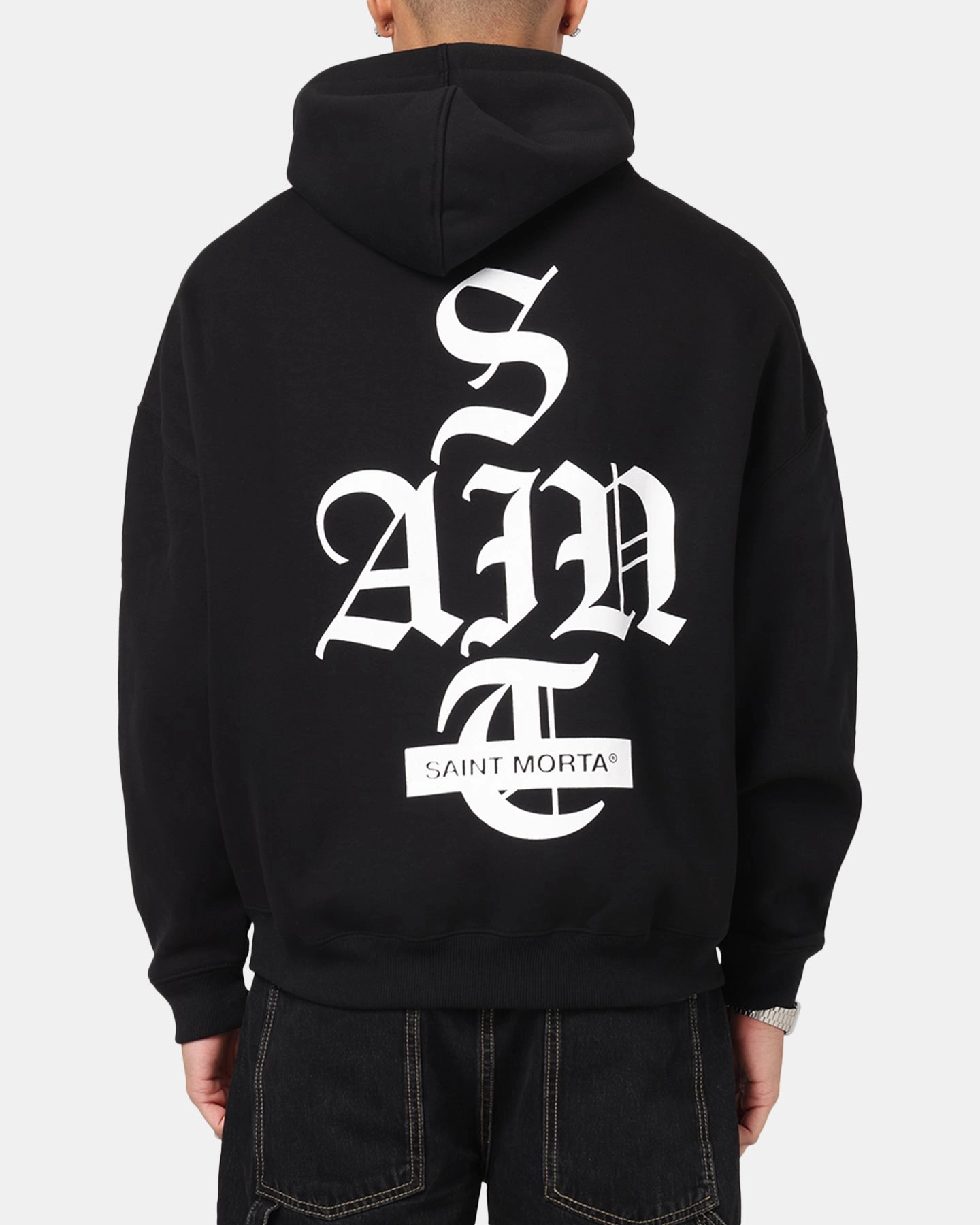 Fashion Night Polyester Blend Saint Morta Gothic Stack Boxy Hoodie Black