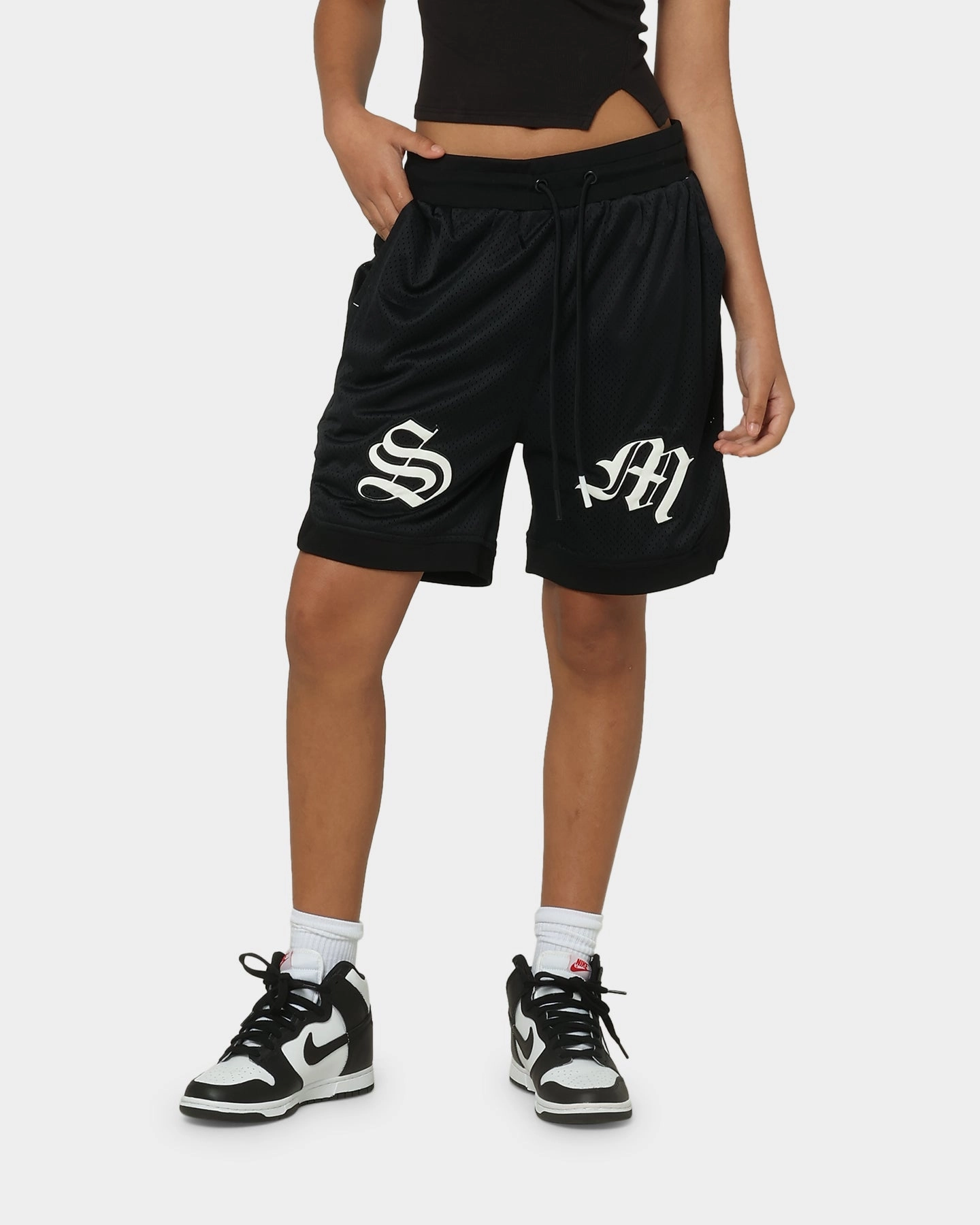 rhinestone accents Saint Morta Graves Basketball Shorts Black