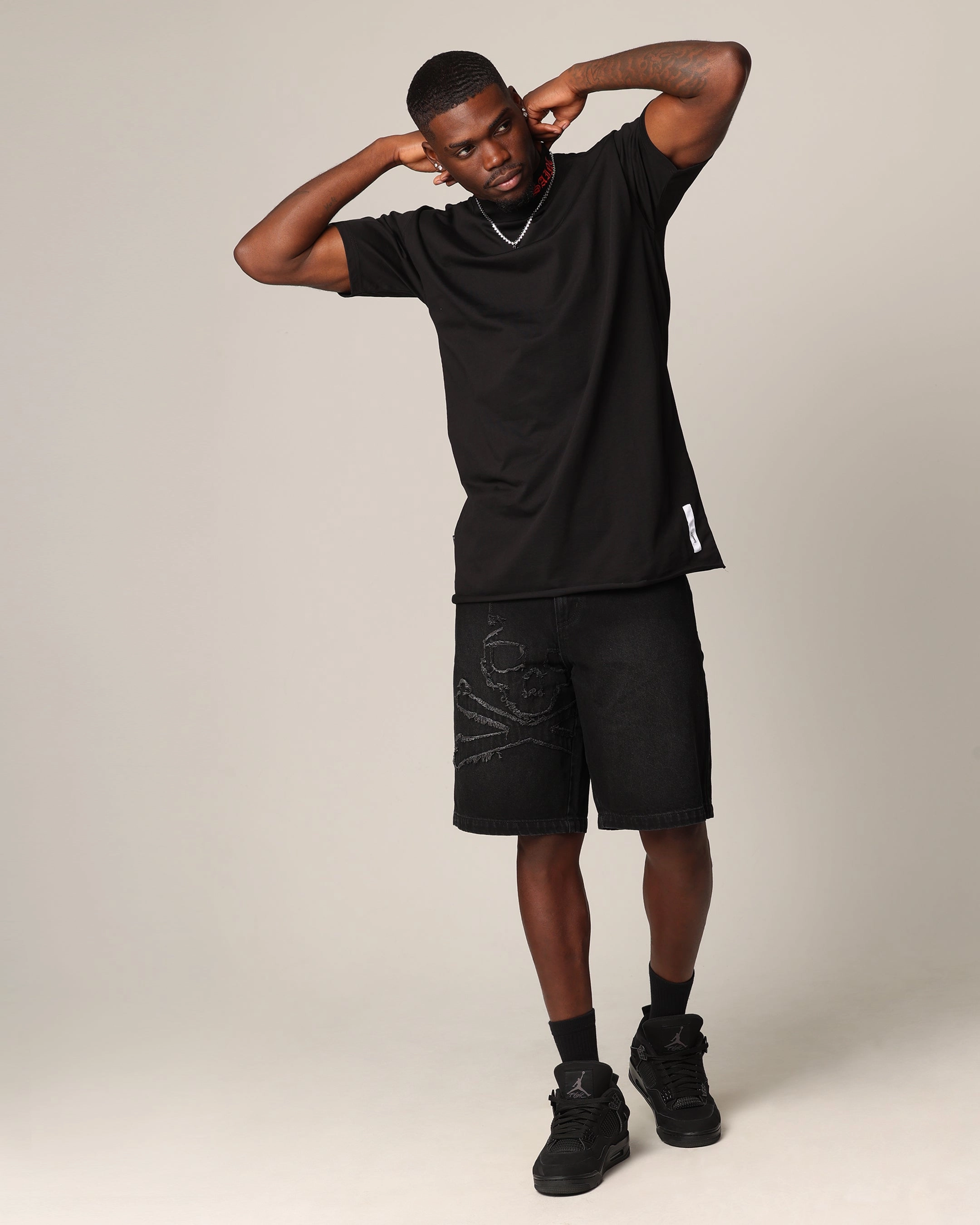 Saint Morta Half Skull Denim Shorts Washed Black delivery work