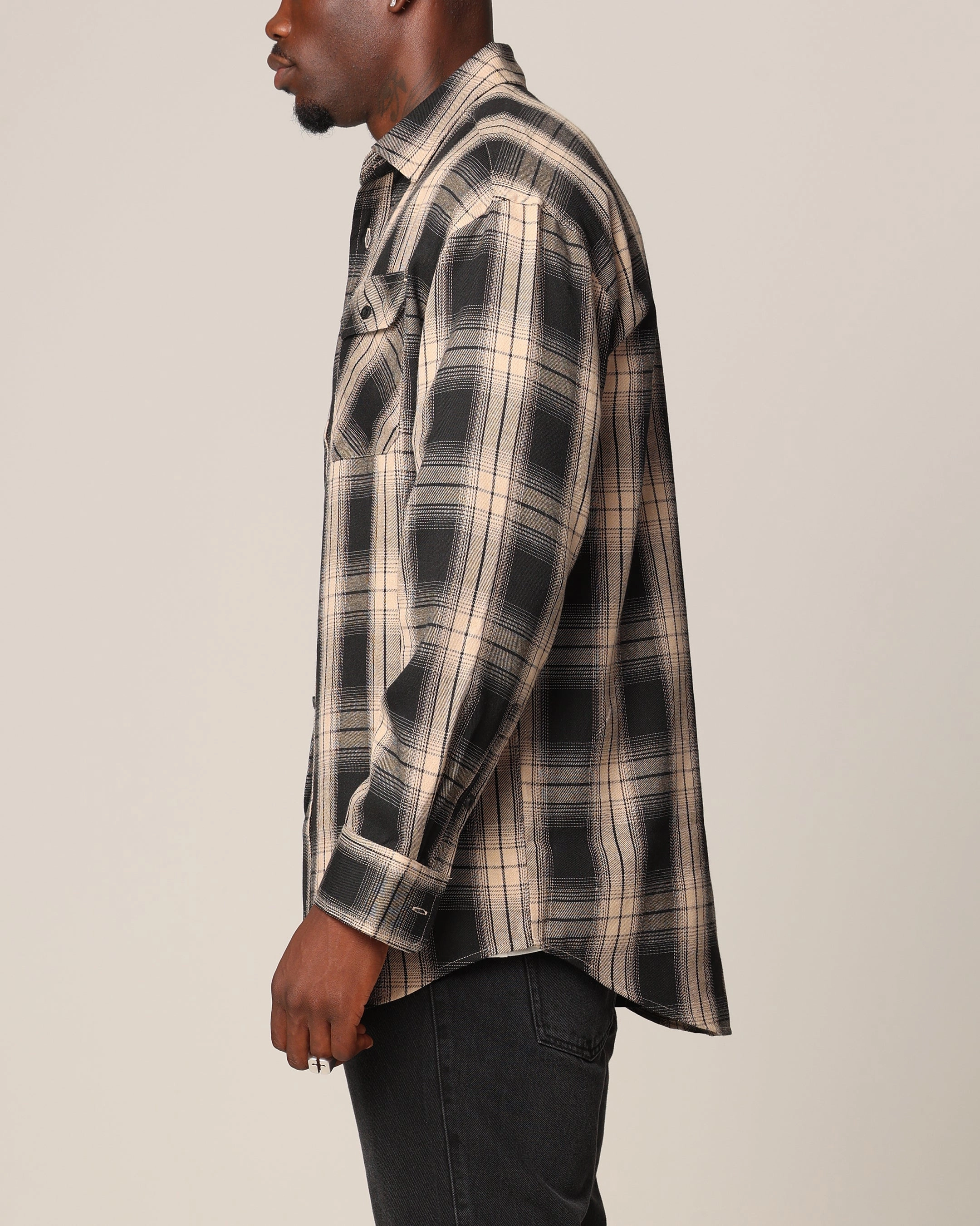 Cozy Feel Saint Morta Icon Flannel Shirt Tan/Black