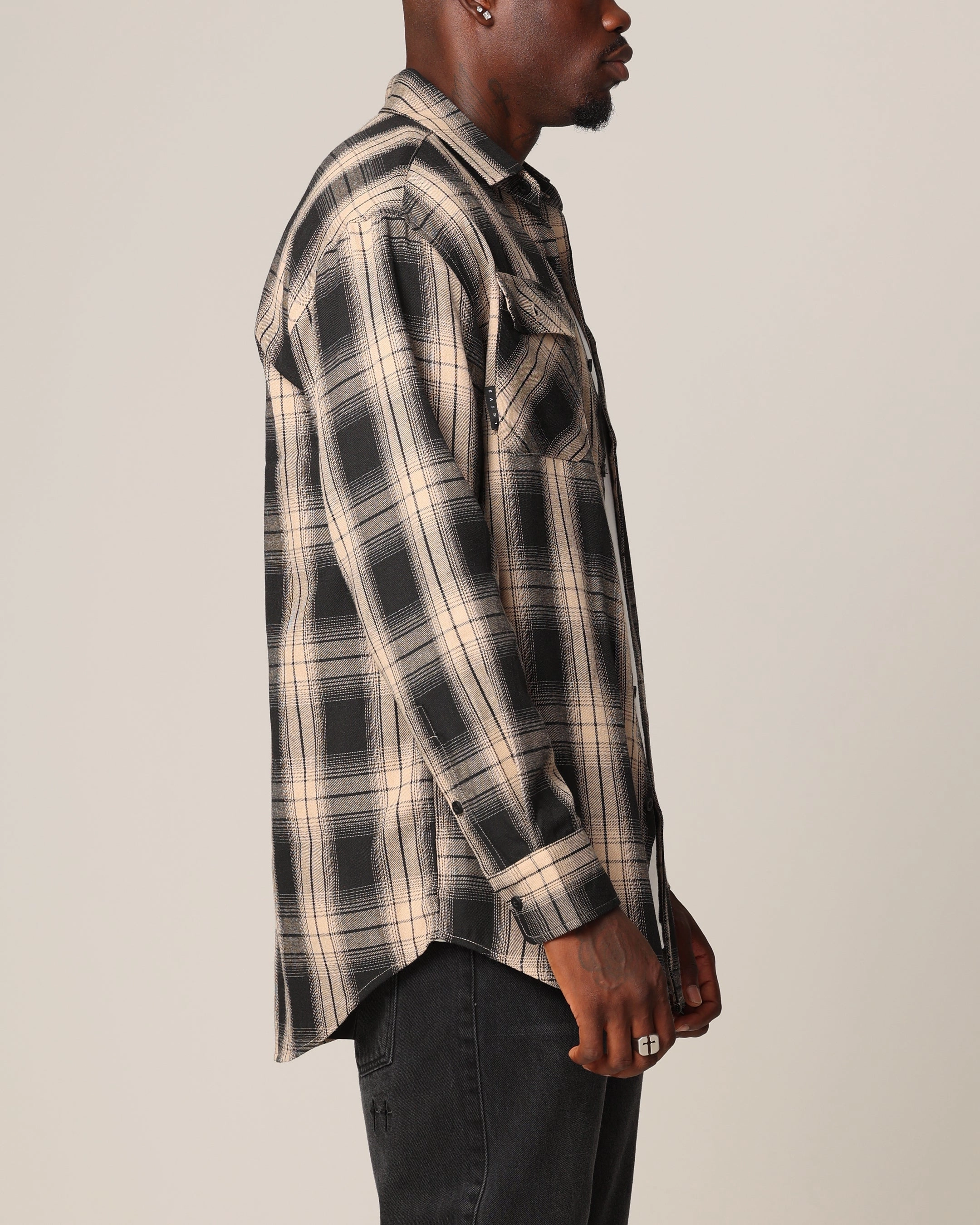Saint Morta Icon Flannel Shirt Tan/Black Matte Look Date night