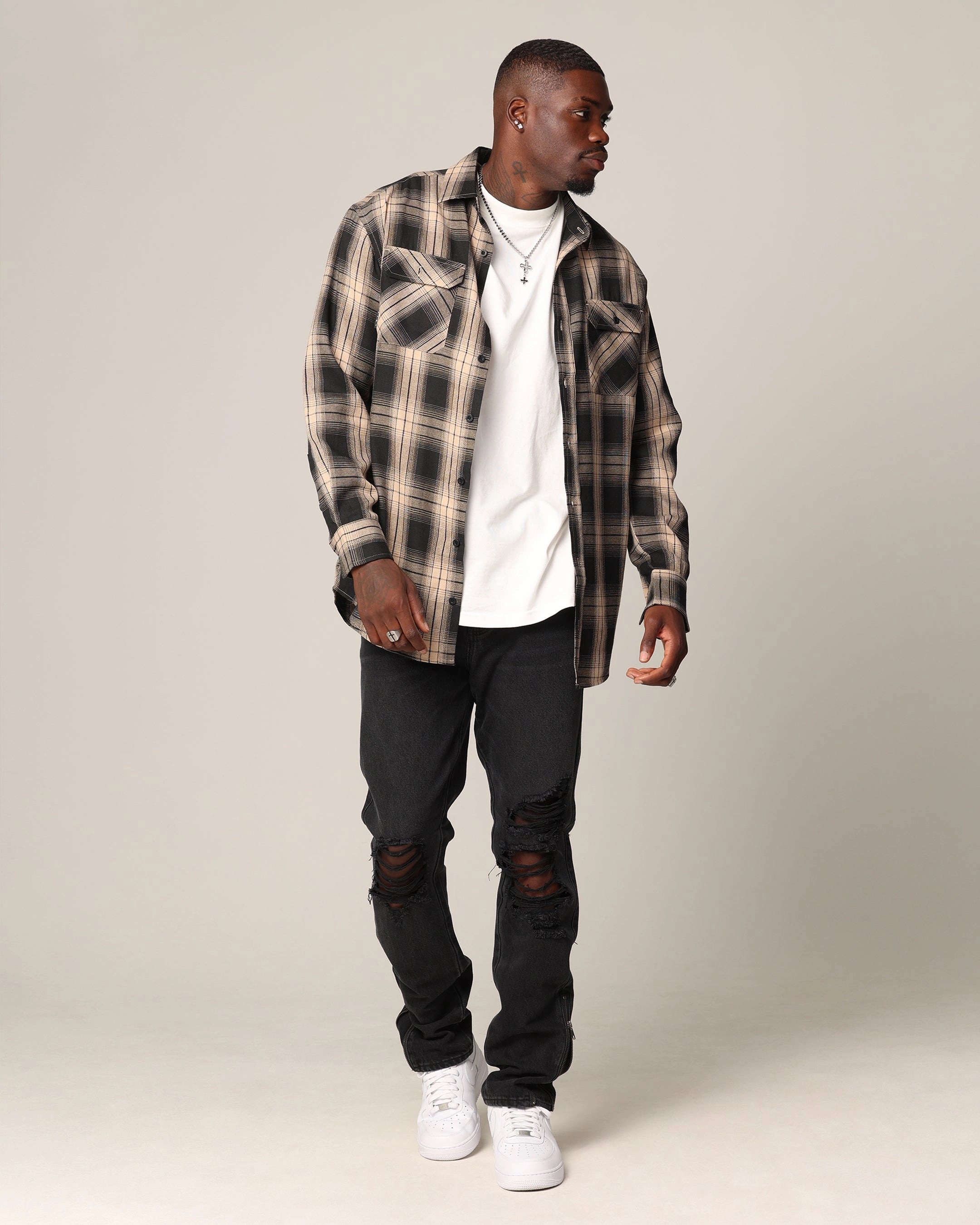 Anti Pilling Finish Saint Morta Icon Flannel Shirt Tan/Black