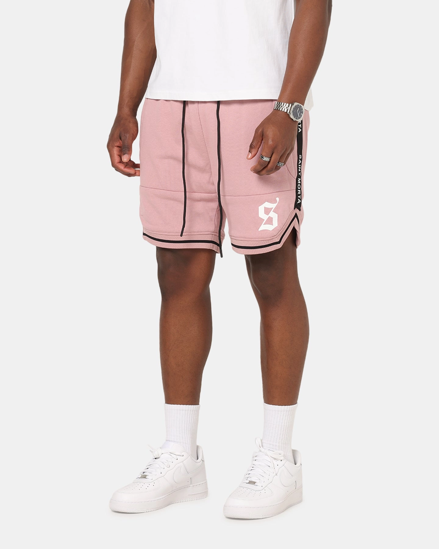Saint Morta Icon X Fleece Shorts Dusty Pink Laser Cut Perforations Layered Cuff Design