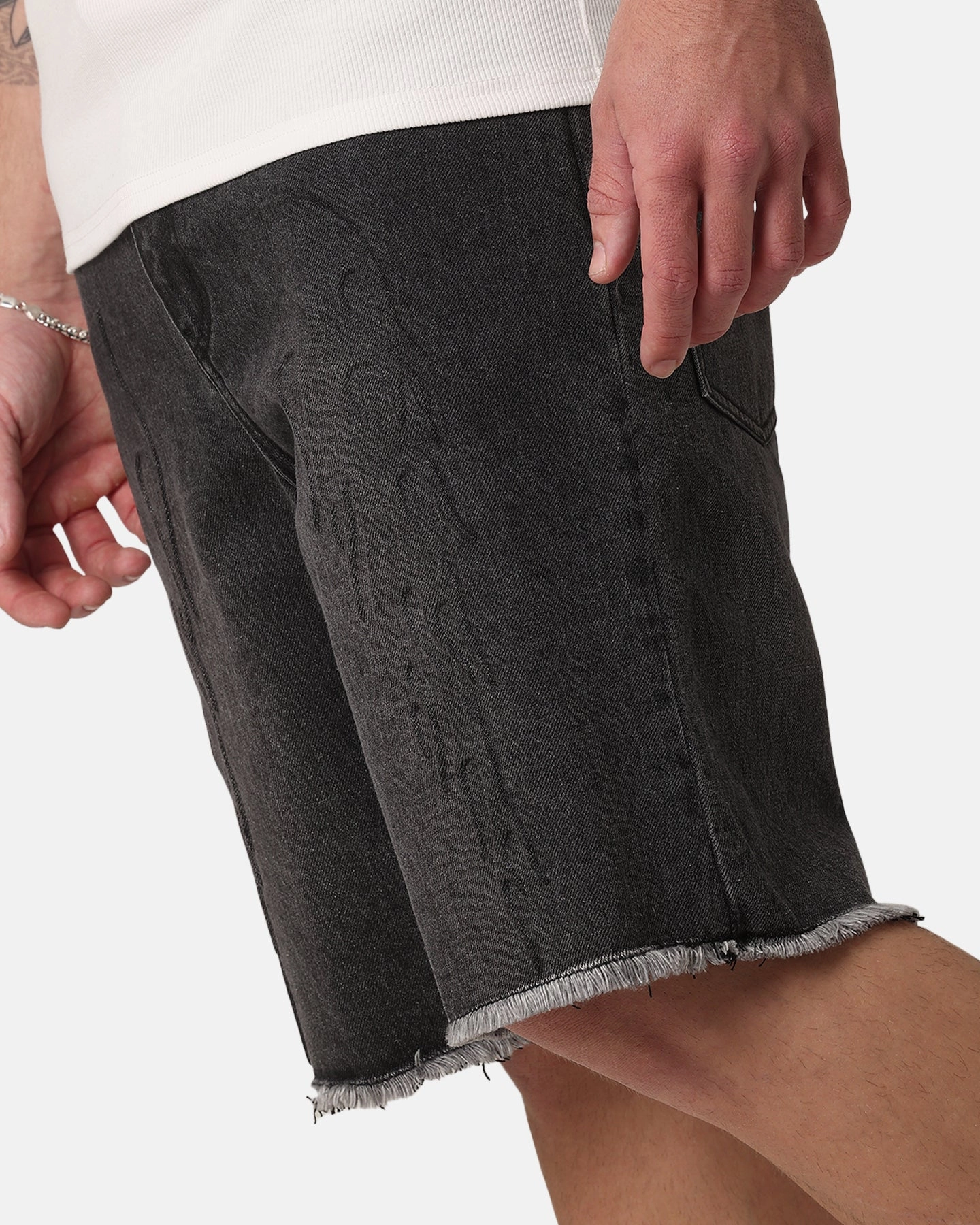 personalized option Saint Morta Inferno Baggy Denim Shorts Black Shadow