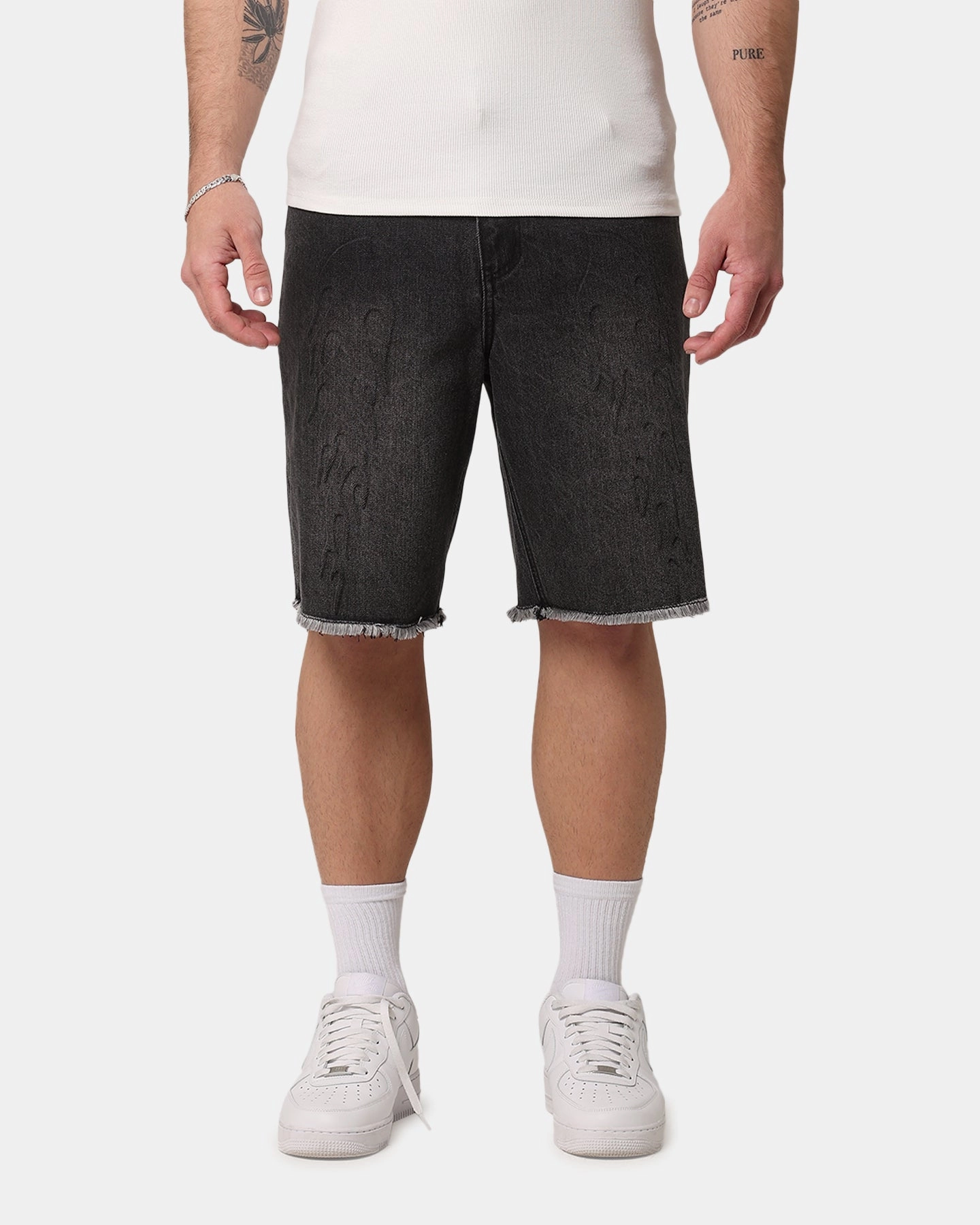 Saint Morta Inferno Baggy Denim Shorts Black Shadow Clean Mood surfing gear