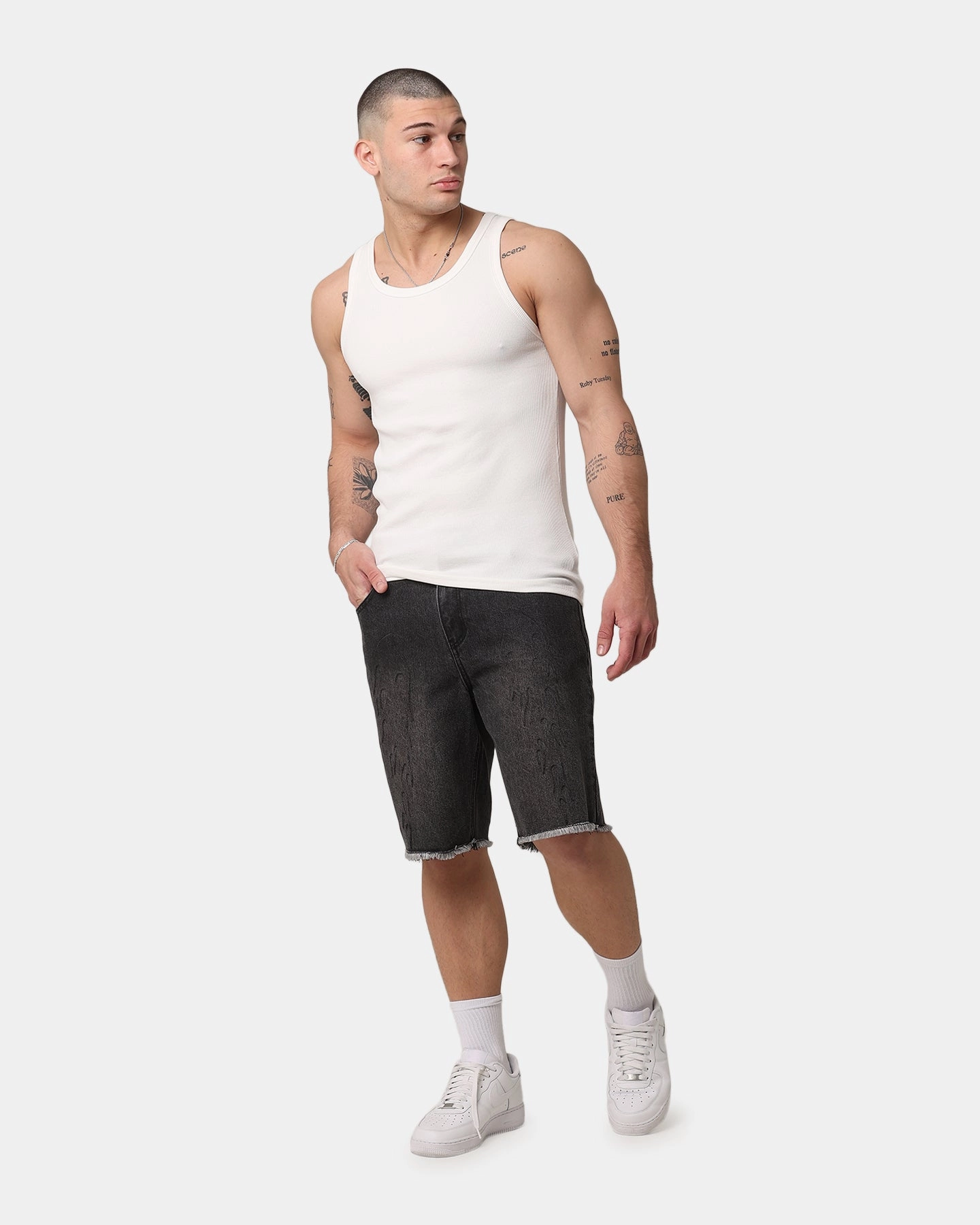 Saint Morta Inferno Baggy Denim Shorts Black Shadow Evening Wear Non Slip Inner Grip