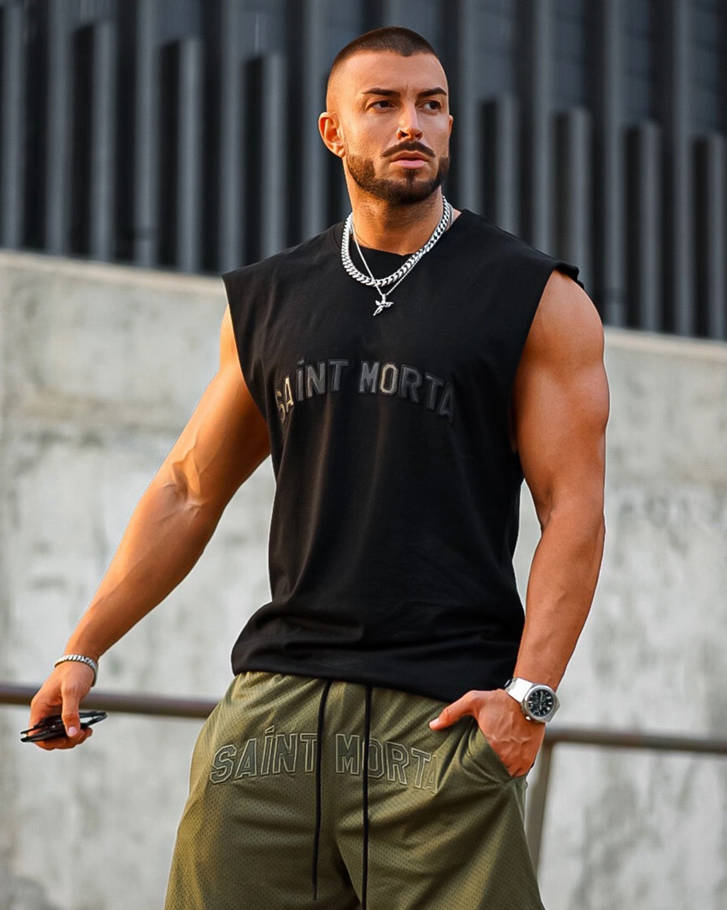 Saint Morta Kingdom Muscle T-Shirt Black/Black MoistureWicking Casual Comfort Look