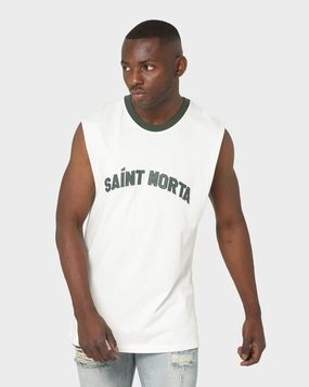 Saint Morta Kingdom Retro Muscle T-Shirt Off White/Green Relaxed Look