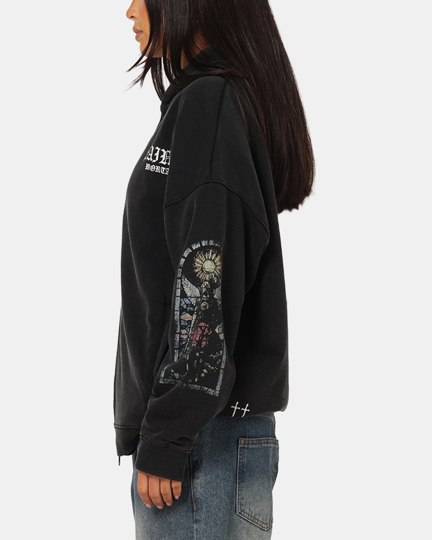 Saint Morta Kingdomcome Boxy Zip Hoodie Black Oversized Fit Trend Sense